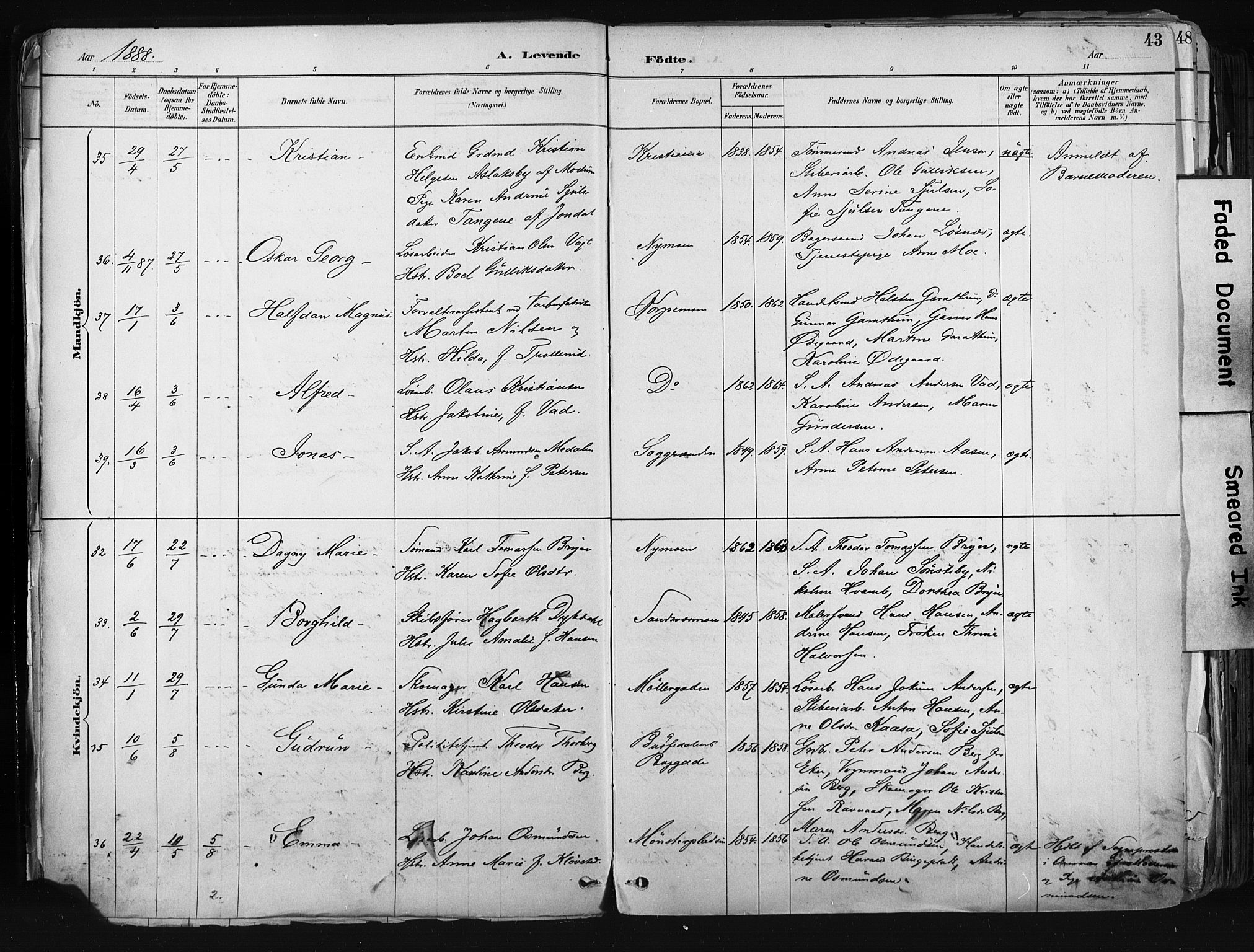 Kongsberg kirkebøker, AV/SAKO-A-22/F/Fb/L0002: Parish register (official) no. II 2, 1886-1896, p. 43