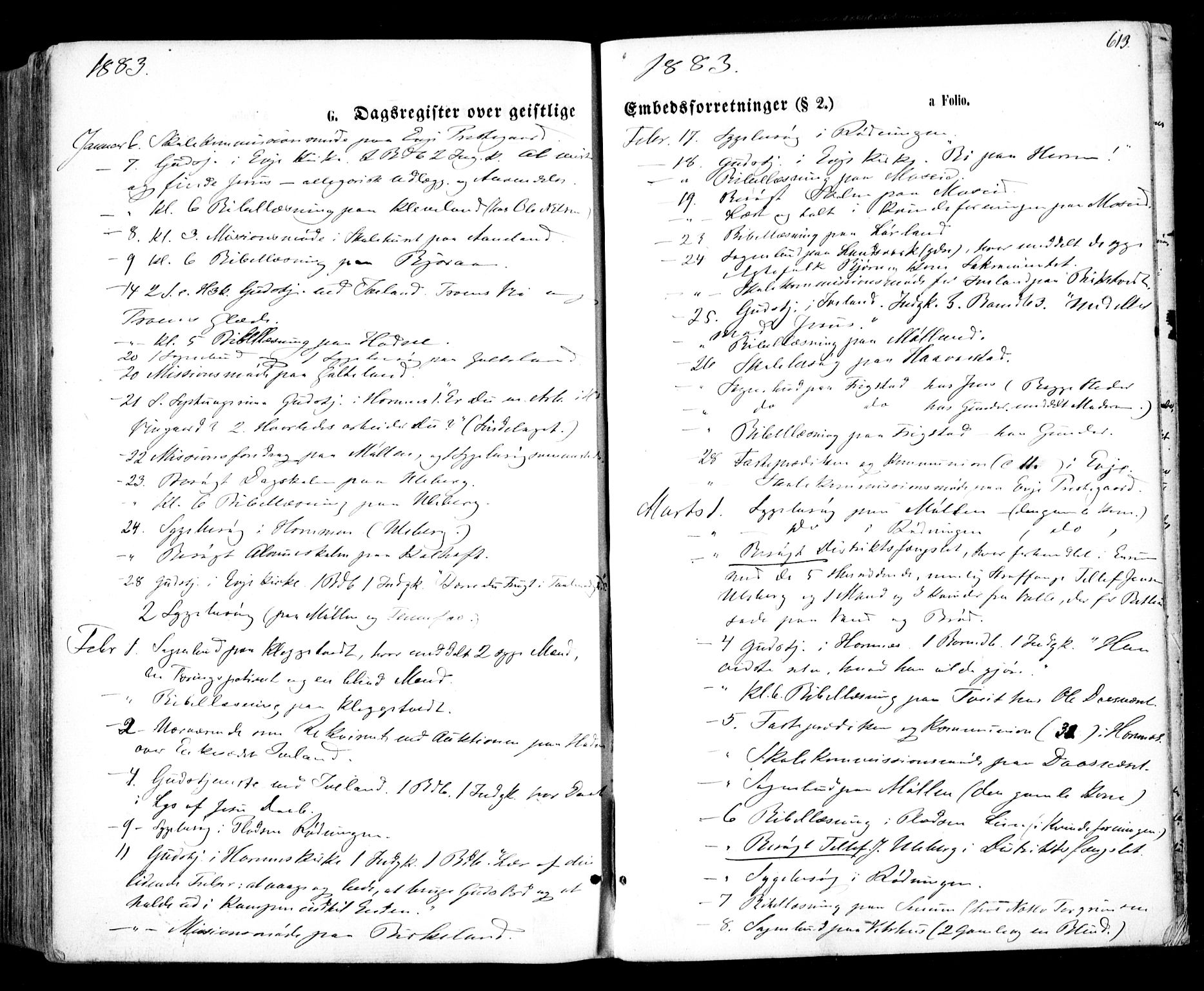 Evje sokneprestkontor, SAK/1111-0008/F/Fa/Faa/L0006: Parish register (official) no. A 6, 1866-1884, p. 613
