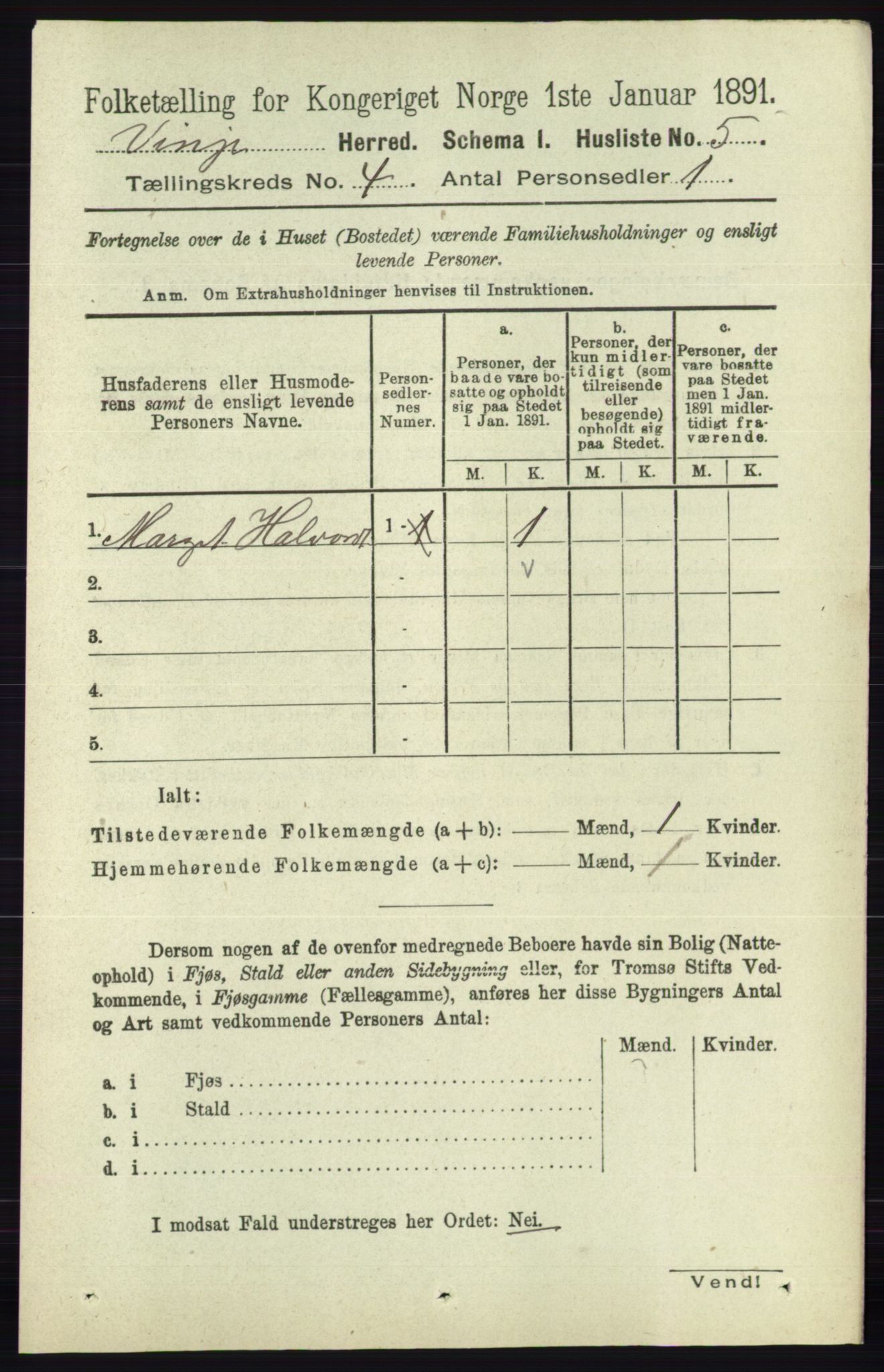 RA, 1891 census for 0834 Vinje, 1891, p. 910