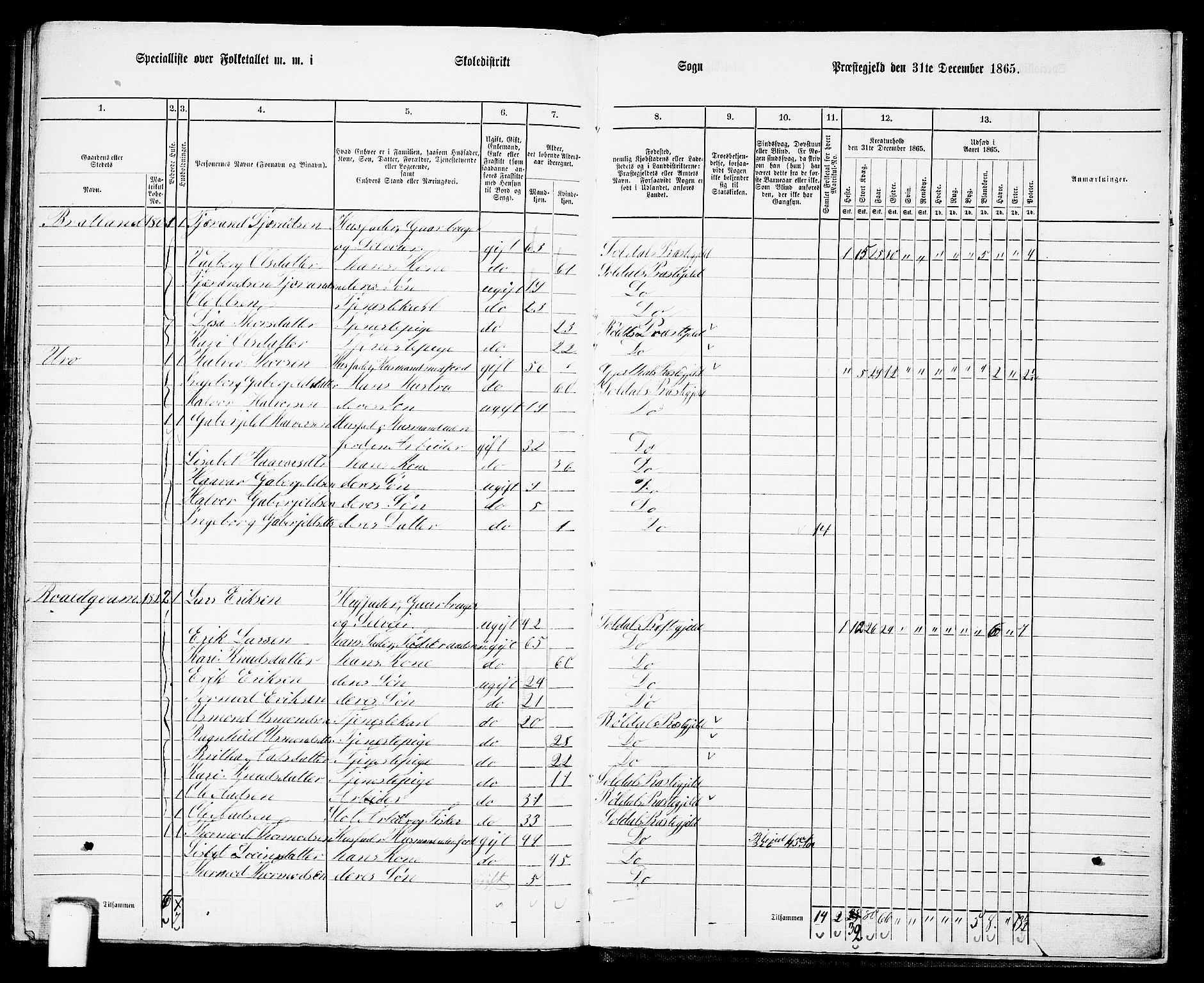 RA, 1865 census for Suldal, 1865, p. 121