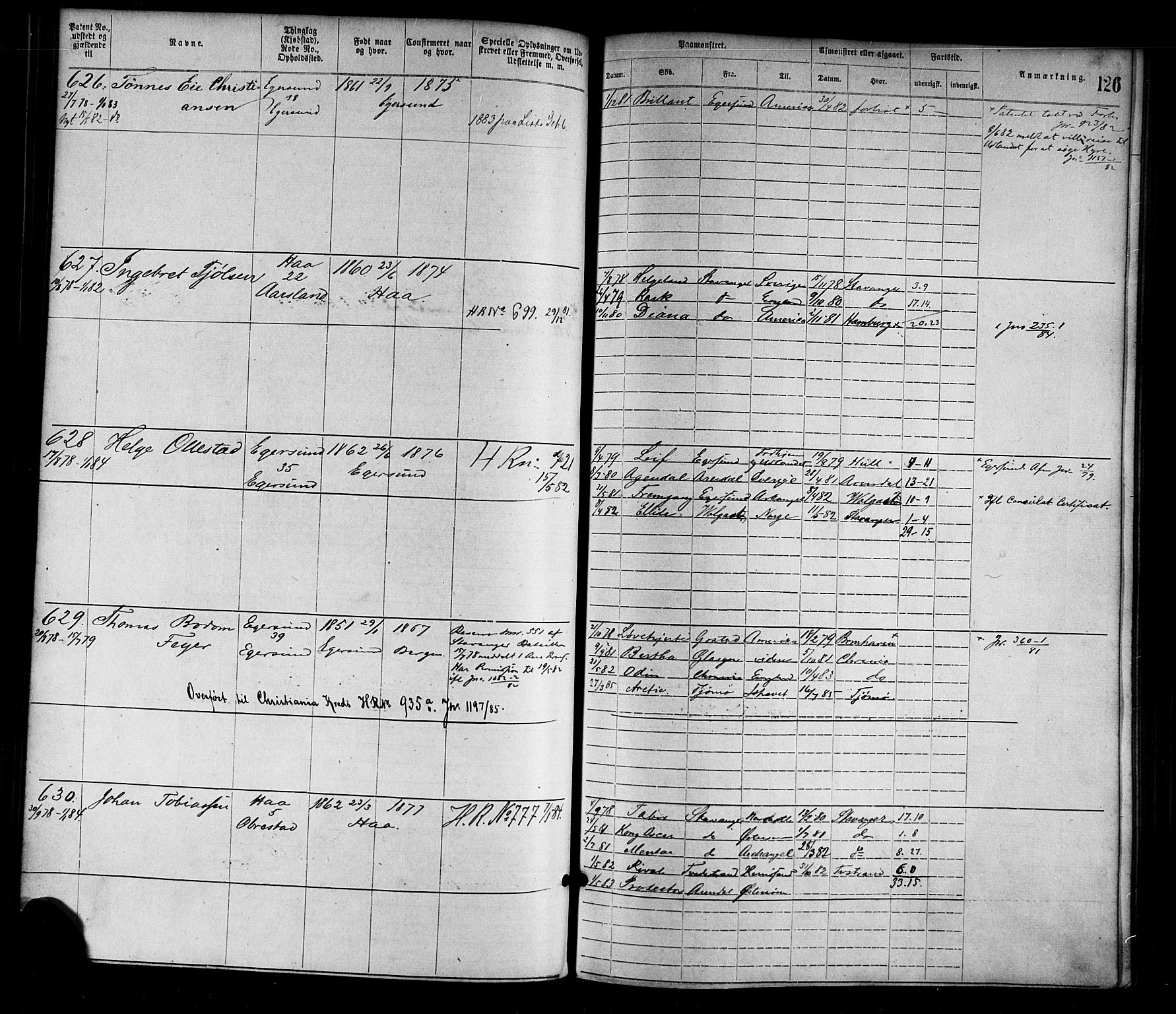Egersund mønstringskrets, SAK/2031-0019/F/Fa/L0001: Annotasjonsrulle nr 1-1440 med register, O-1, 1869-1895, p. 143