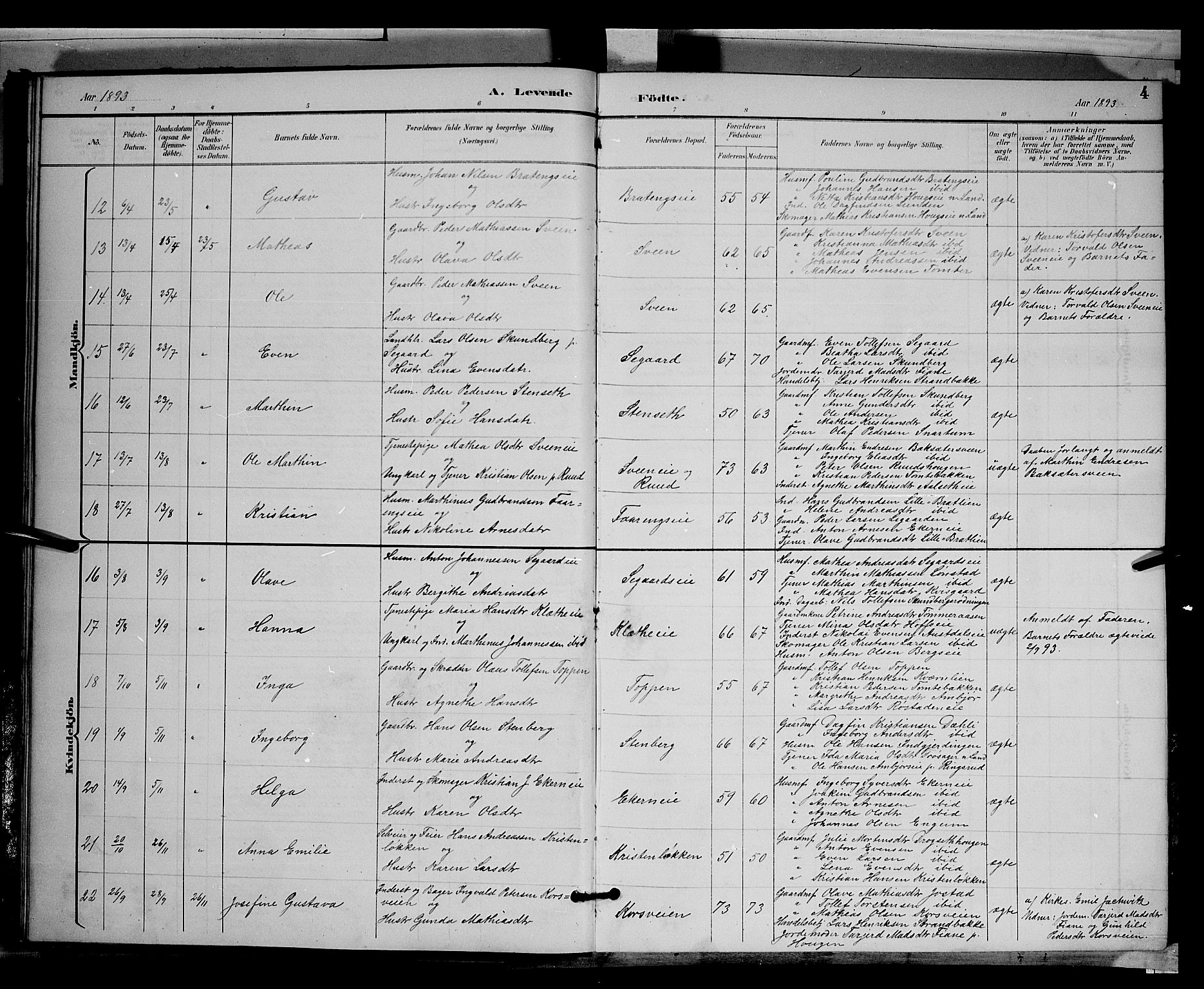 Biri prestekontor, SAH/PREST-096/H/Ha/Hab/L0003: Parish register (copy) no. 3, 1892-1905, p. 4