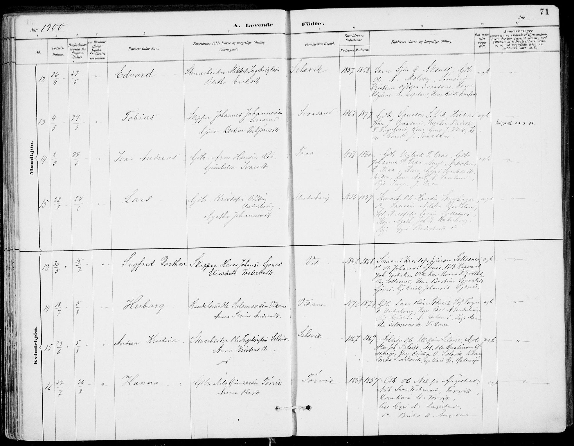 Strandebarm sokneprestembete, AV/SAB-A-78401/H/Haa: Parish register (official) no. E  1, 1886-1908, p. 71