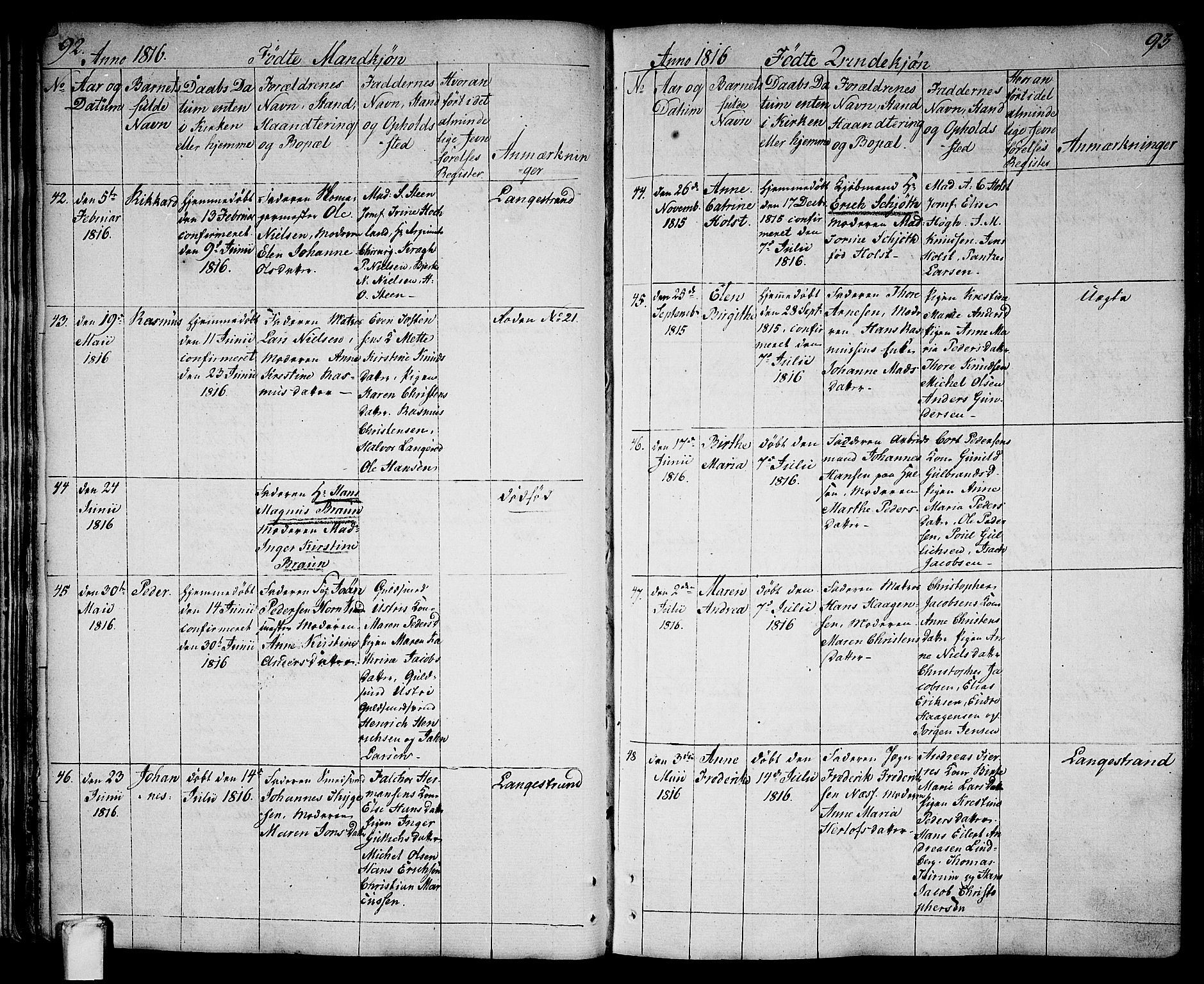 Larvik kirkebøker, SAKO/A-352/G/Ga/L0002: Parish register (copy) no. I 2, 1807-1830, p. 92-93