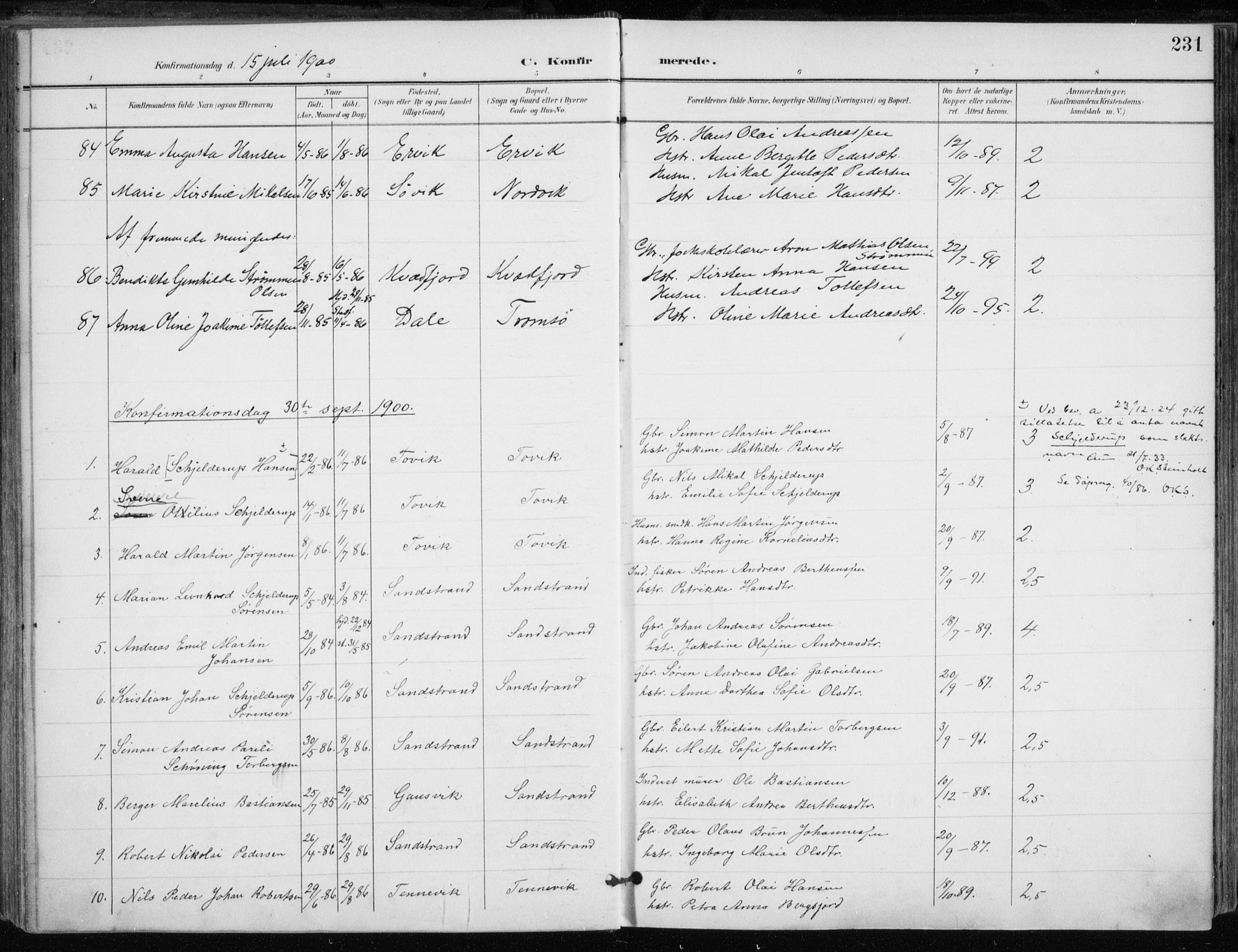 Trondenes sokneprestkontor, SATØ/S-1319/H/Ha/L0017kirke: Parish register (official) no. 17, 1899-1908, p. 231