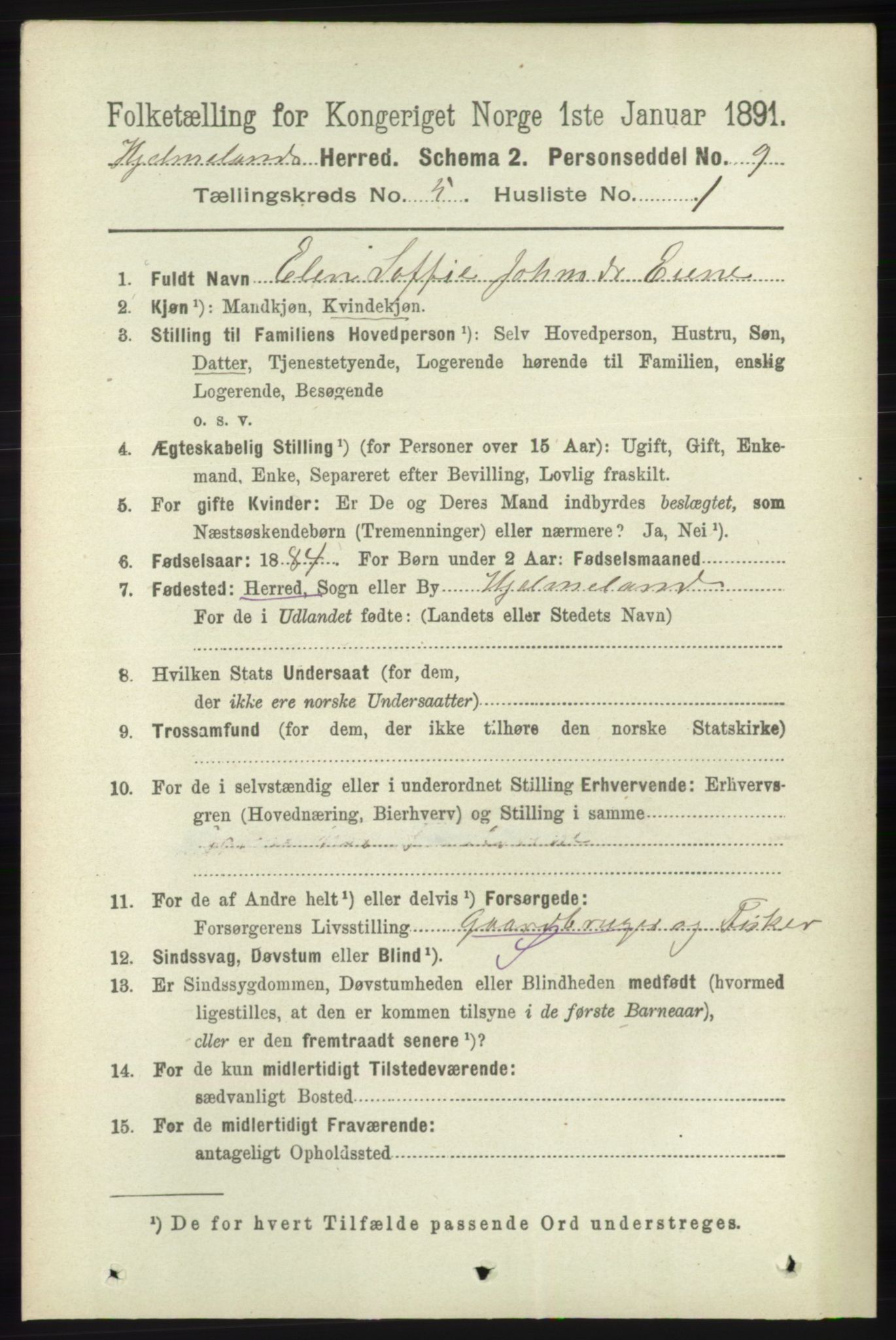 RA, 1891 census for 1133 Hjelmeland, 1891, p. 1159