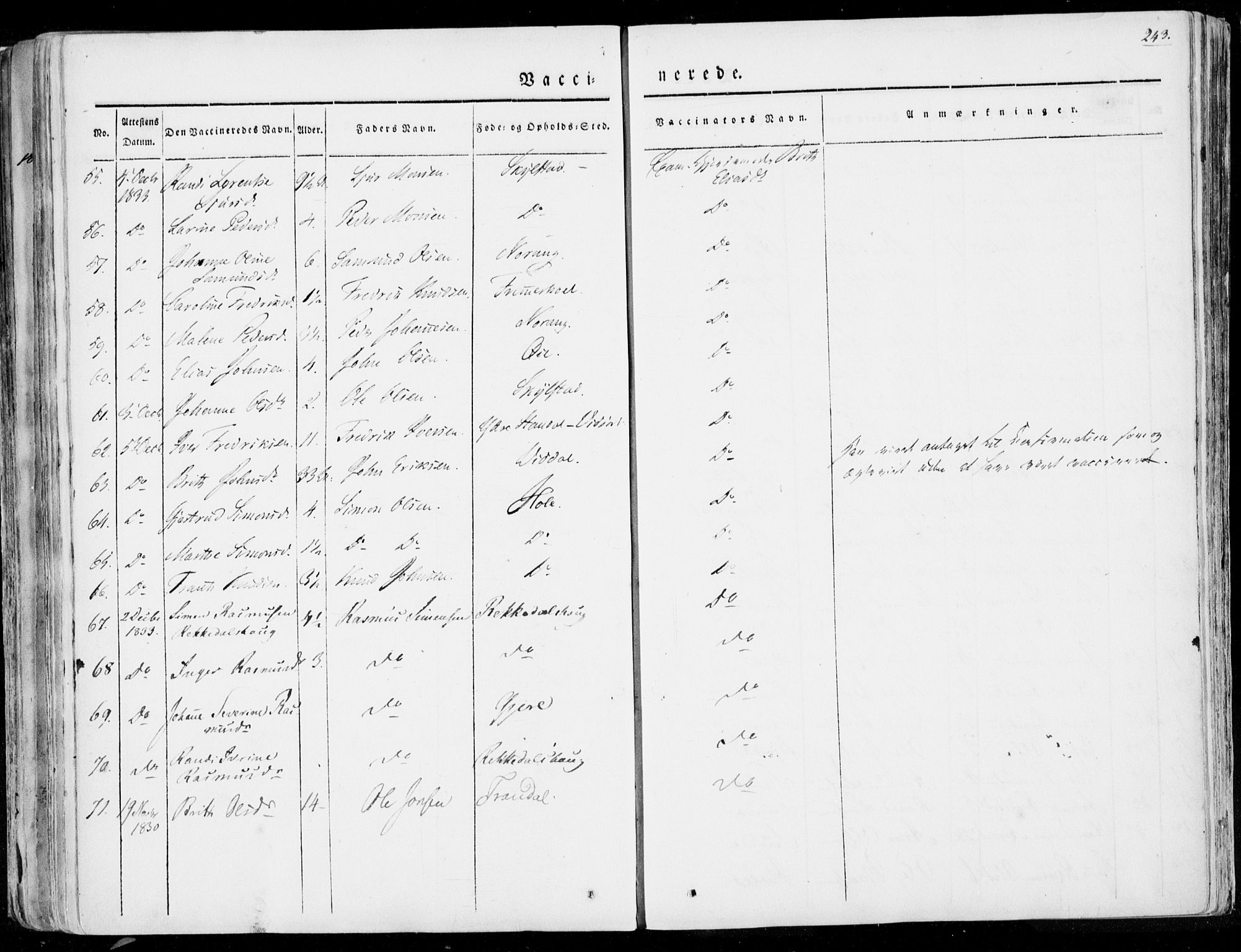 Ministerialprotokoller, klokkerbøker og fødselsregistre - Møre og Romsdal, AV/SAT-A-1454/515/L0208: Parish register (official) no. 515A04, 1830-1846, p. 243