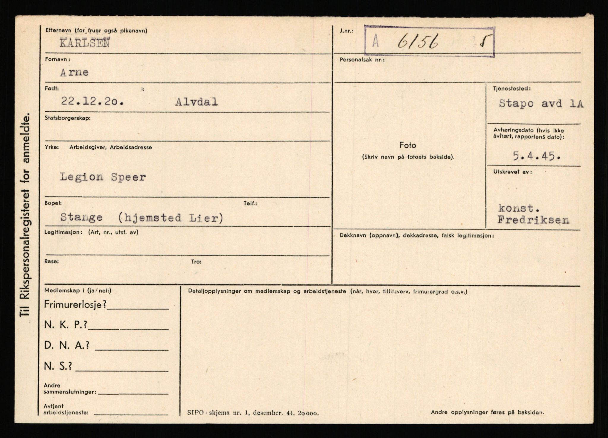 Statspolitiet - Hovedkontoret / Osloavdelingen, AV/RA-S-1329/C/Ca/L0008: Johan(nes)sen - Knoph, 1943-1945, p. 3308