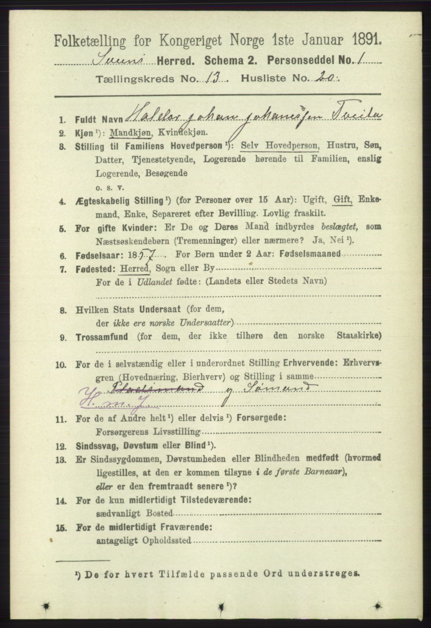 RA, 1891 census for 1216 Sveio, 1891, p. 3791