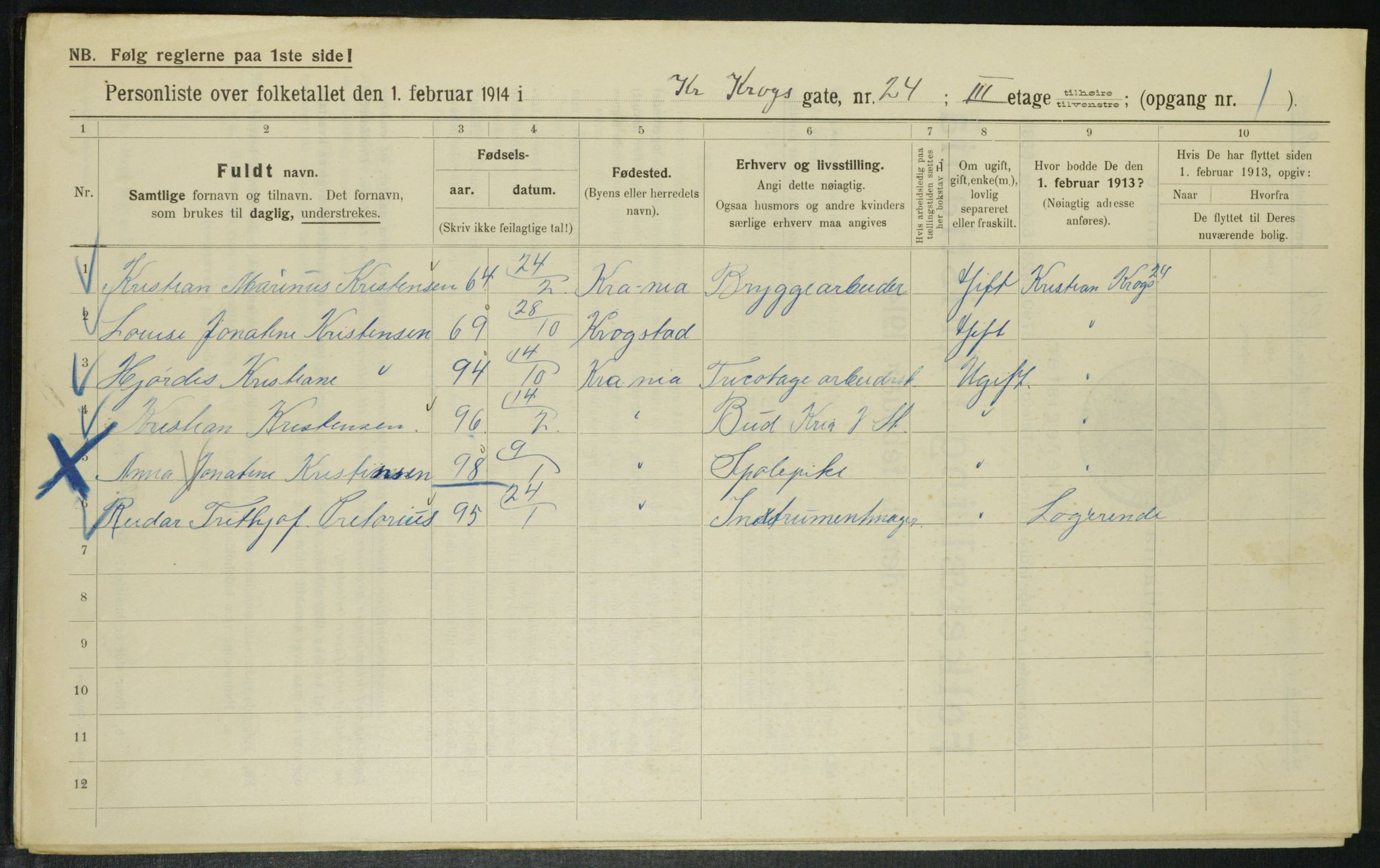 OBA, Municipal Census 1914 for Kristiania, 1914, p. 12039