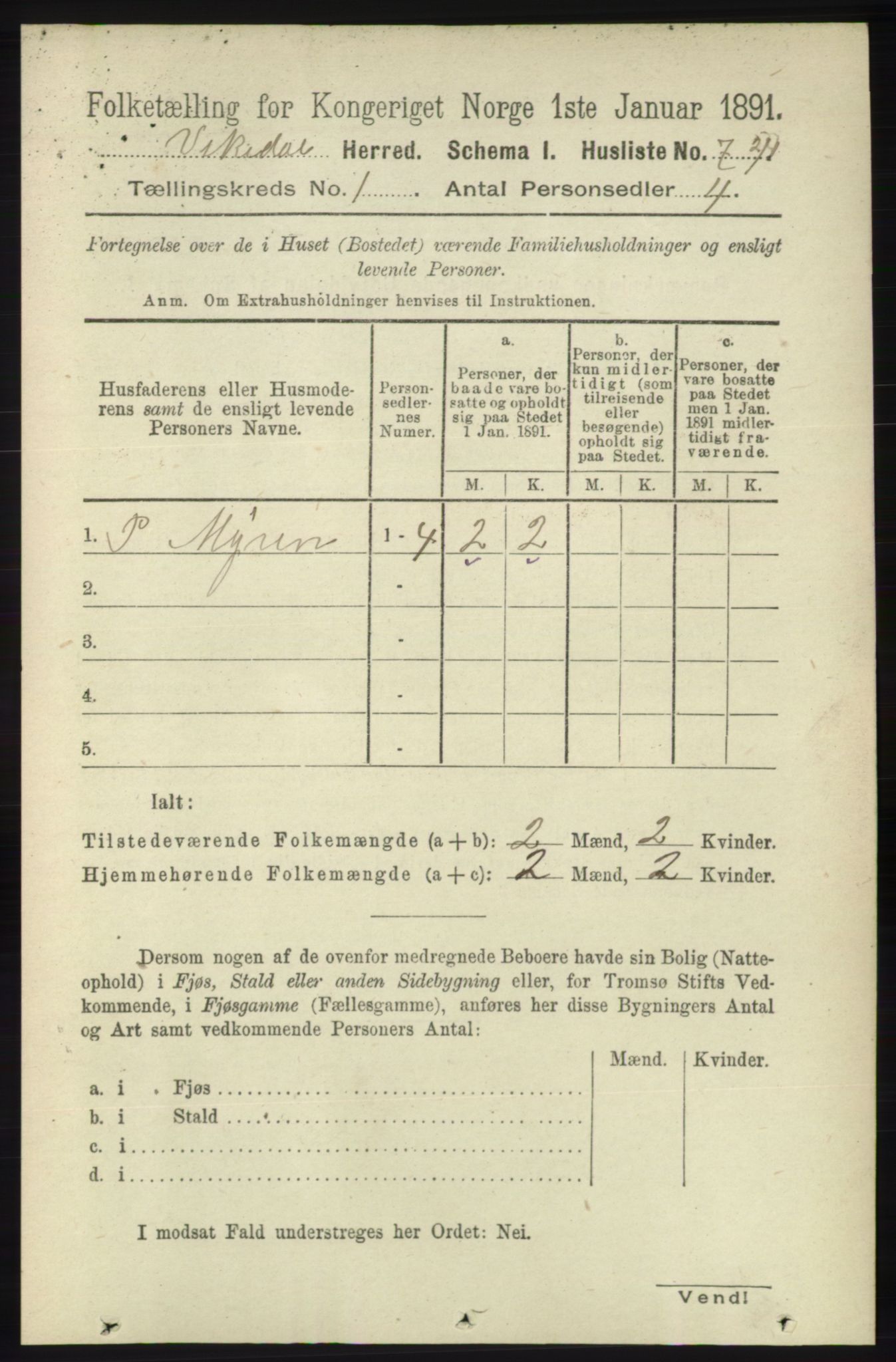 RA, 1891 census for 1157 Vikedal, 1891, p. 38