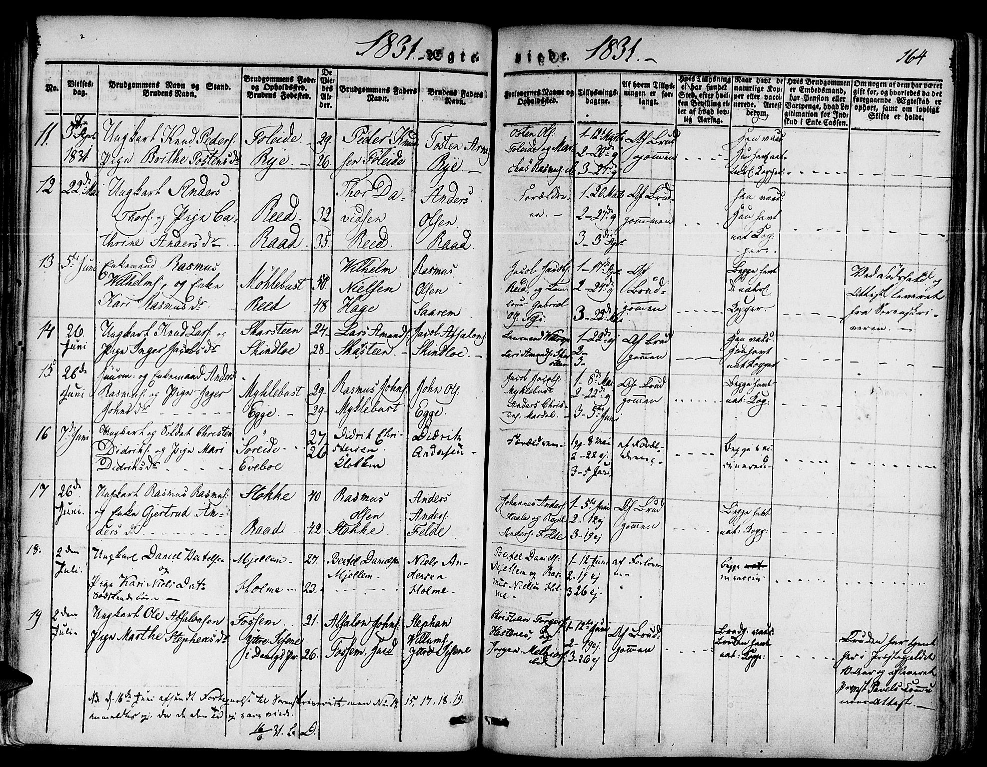 Gloppen sokneprestembete, SAB/A-80101/H/Haa/Haaa/L0007: Parish register (official) no. A 7, 1827-1837, p. 164