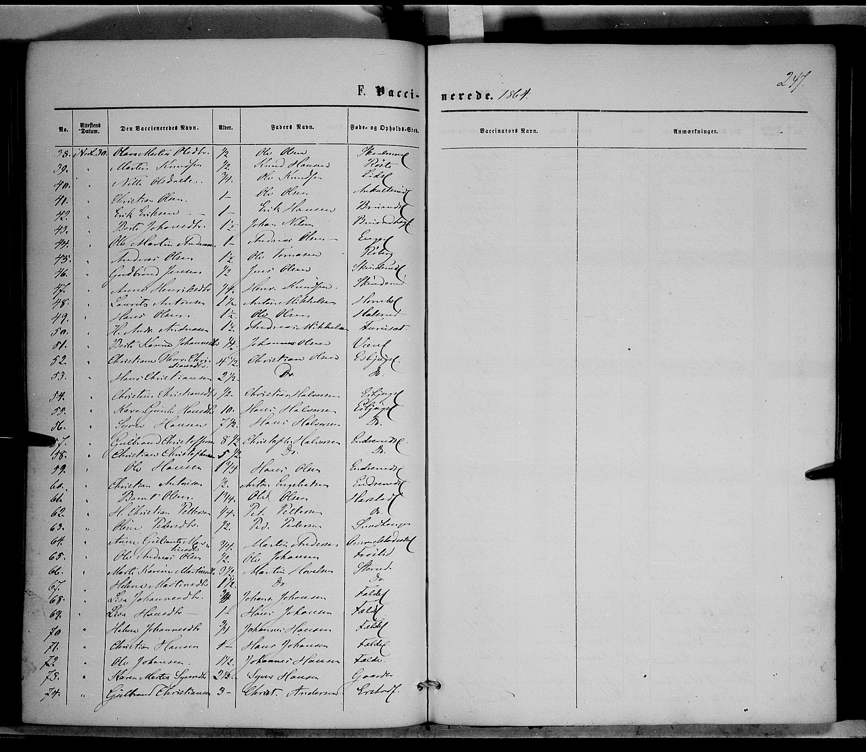 Nordre Land prestekontor, AV/SAH-PREST-124/H/Ha/Haa/L0001: Parish register (official) no. 1, 1860-1871, p. 247