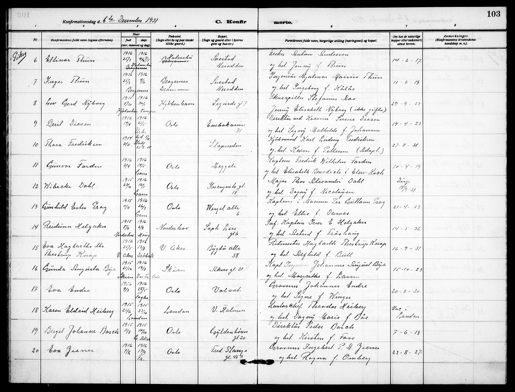 Garnisonsmenigheten Kirkebøker, AV/SAO-A-10846/F/Fa/L0017: Parish register (official) no. 17, 1926-1937, p. 103