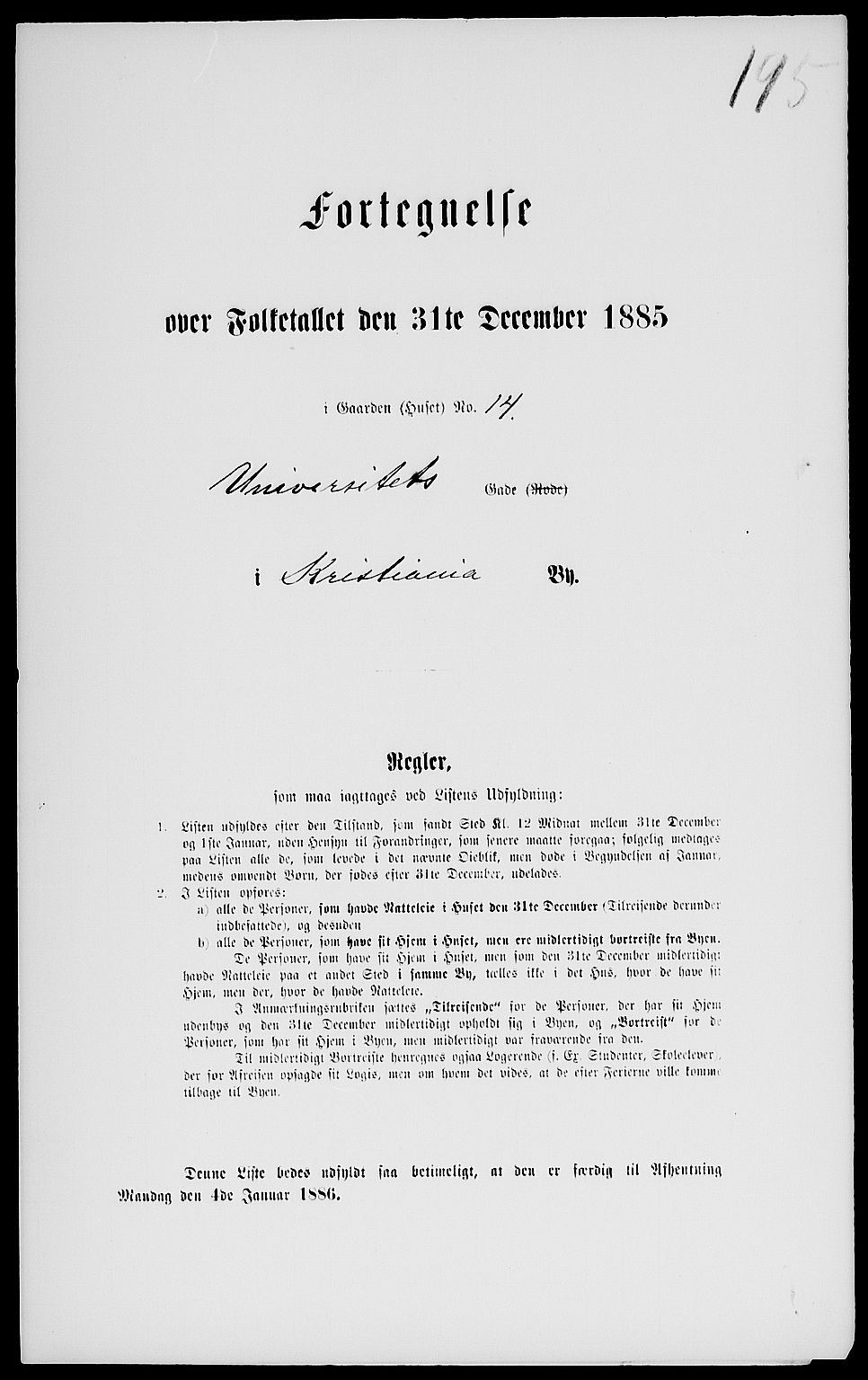 RA, 1885 census for 0301 Kristiania, 1885, p. 2071