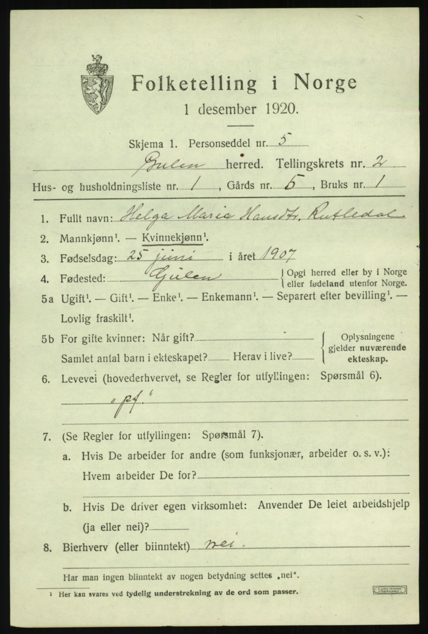 SAB, 1920 census for Gulen, 1920, p. 1315