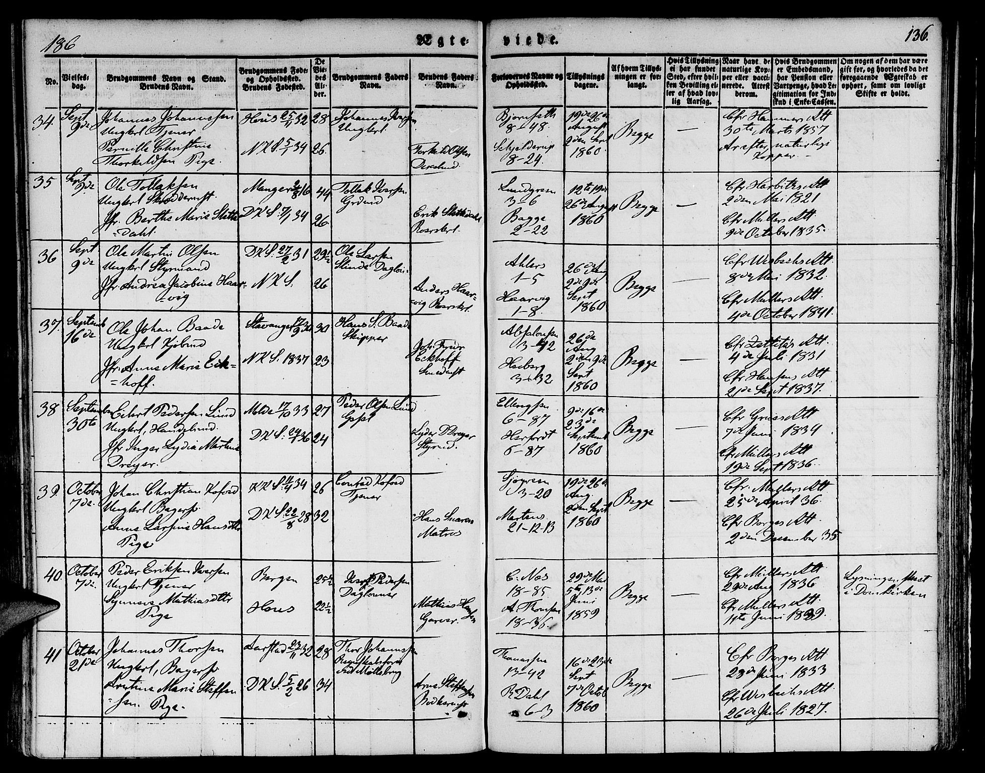 Nykirken Sokneprestembete, SAB/A-77101/H/Hab: Parish register (copy) no. D 1, 1832-1867, p. 136