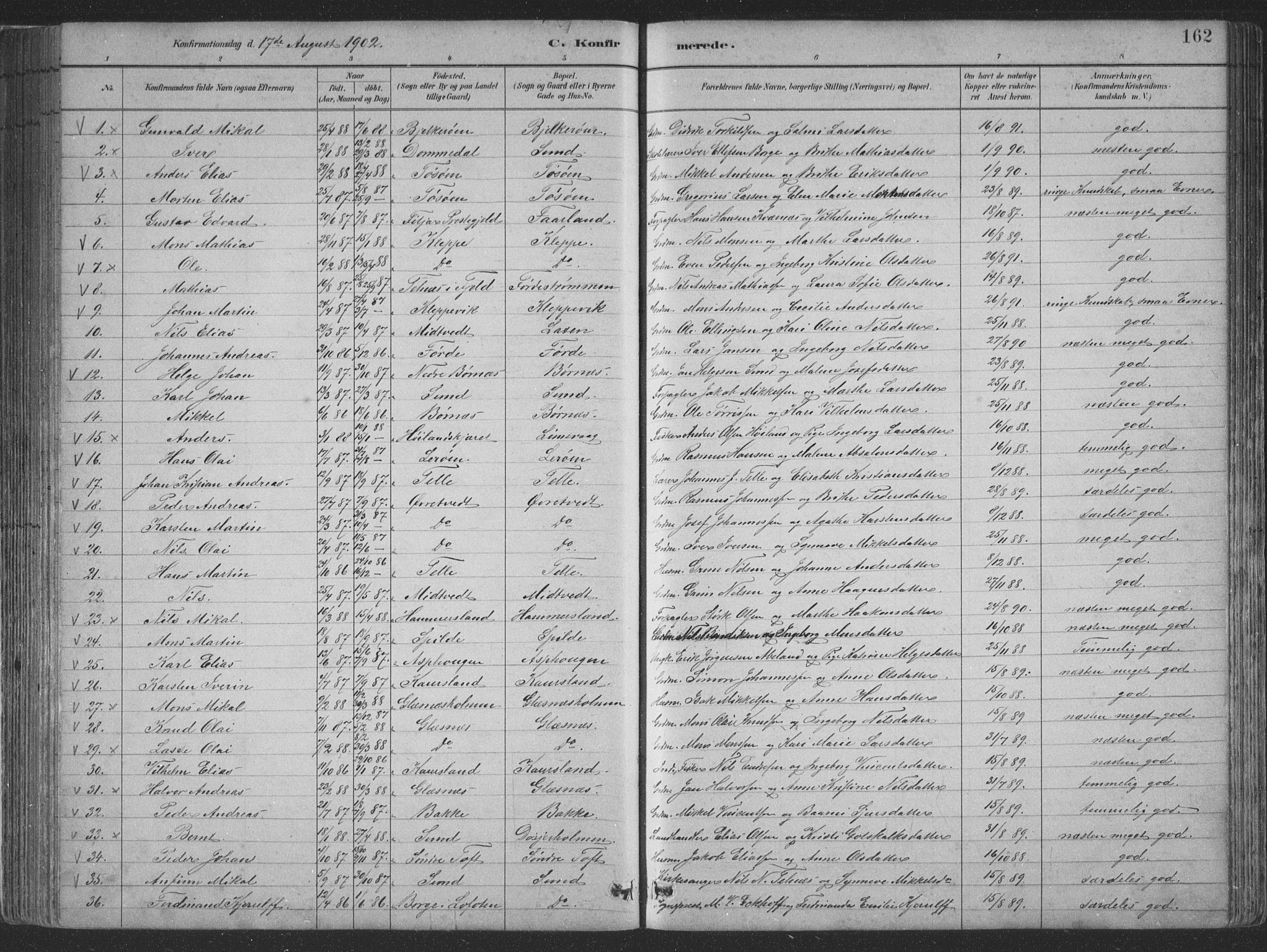 Sund sokneprestembete, SAB/A-99930: Parish register (copy) no. B 3, 1882-1911, p. 162