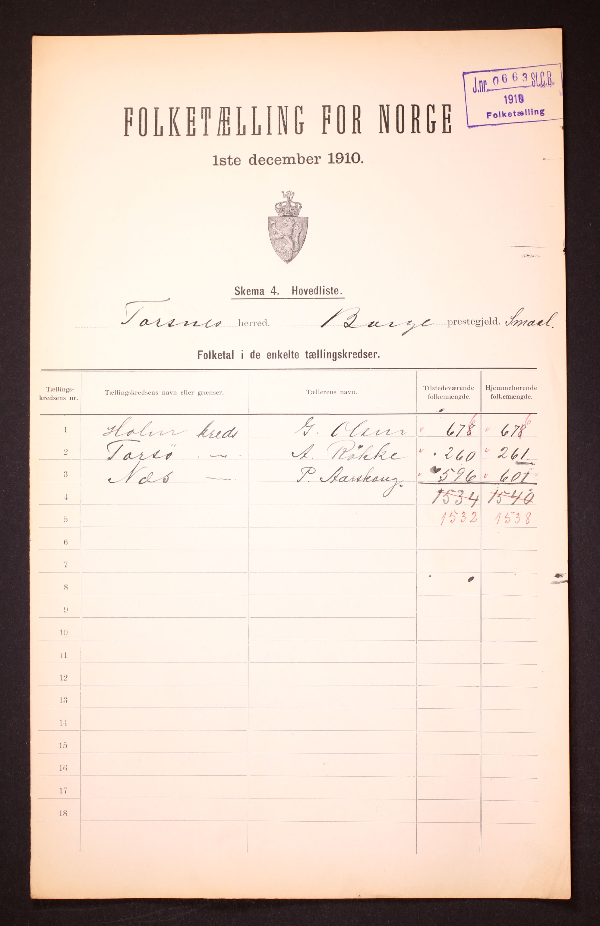 RA, 1910 census for Torsnes, 1910, p. 2