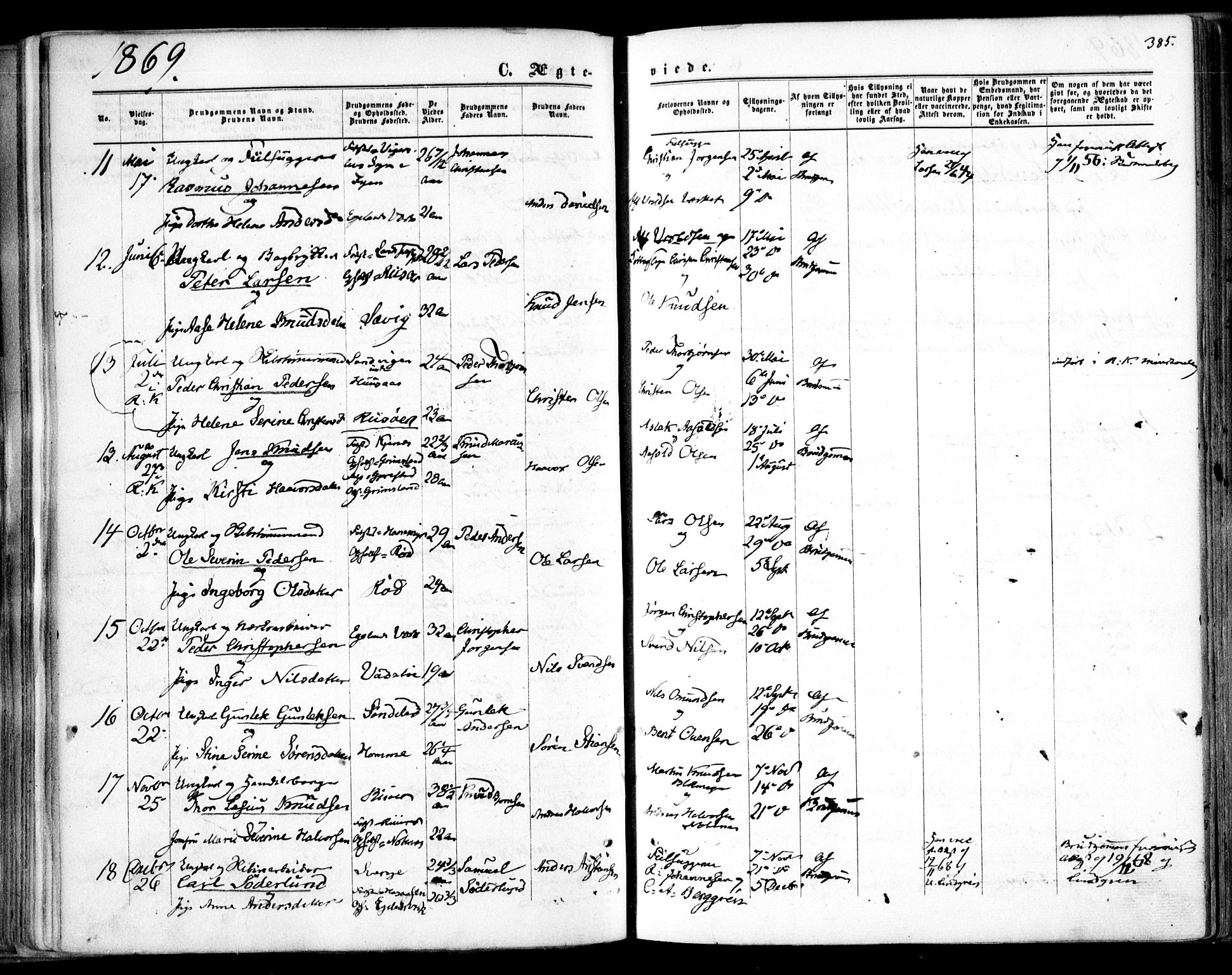 Søndeled sokneprestkontor, AV/SAK-1111-0038/F/Fa/L0003: Parish register (official) no. A 3, 1861-1879, p. 385