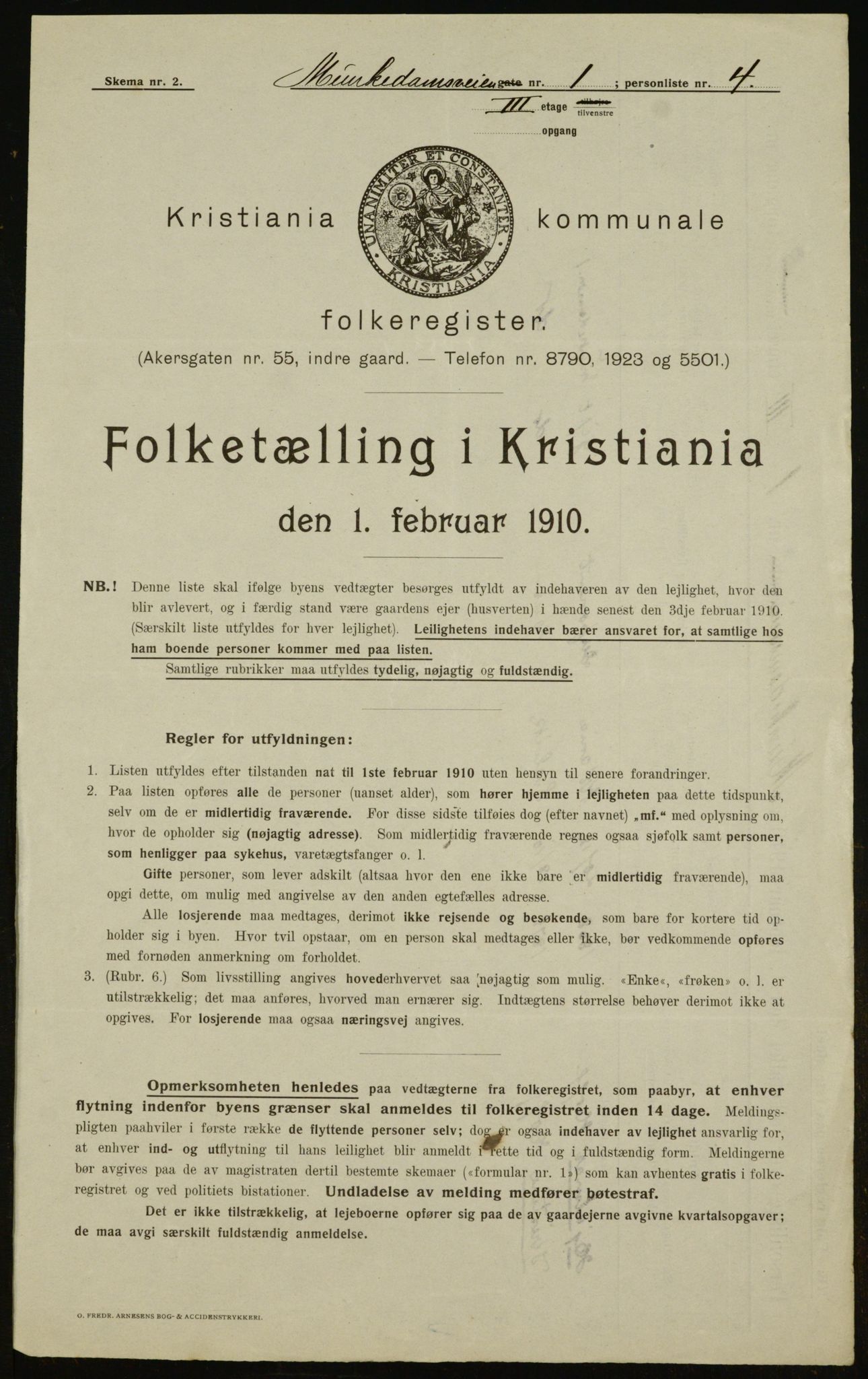 OBA, Municipal Census 1910 for Kristiania, 1910, p. 64511