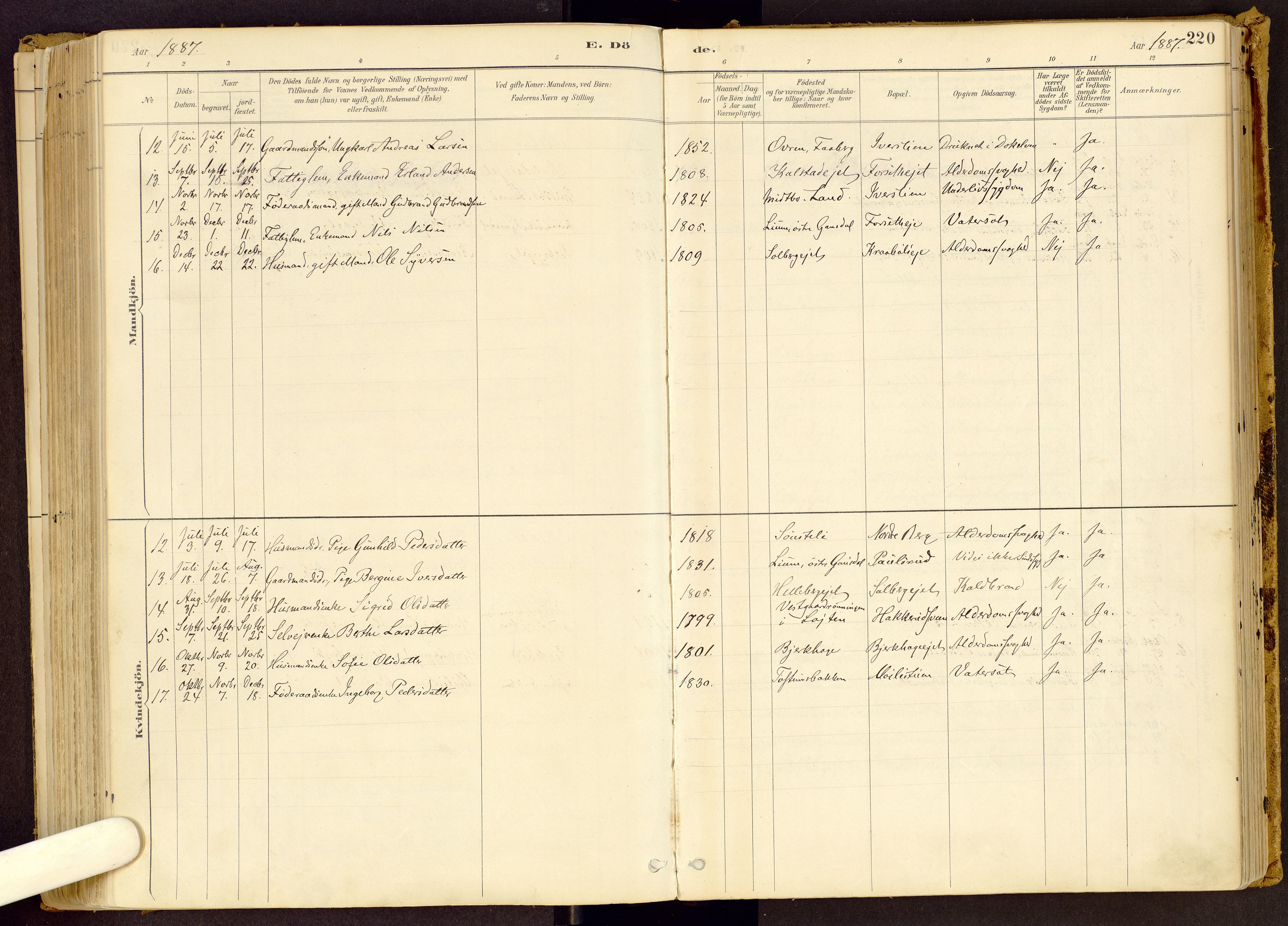 Vestre Gausdal prestekontor, SAH/PREST-094/H/Ha/Haa/L0001: Parish register (official) no. 1, 1887-1914, p. 220