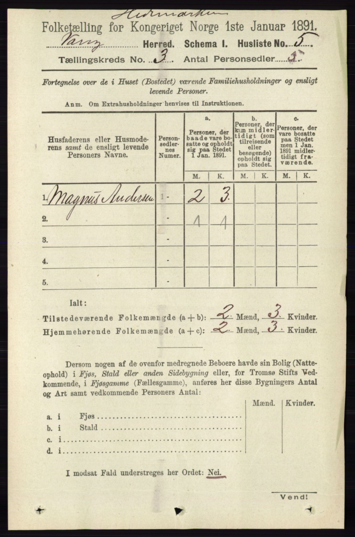 RA, 1891 census for 0414 Vang, 1891, p. 1754