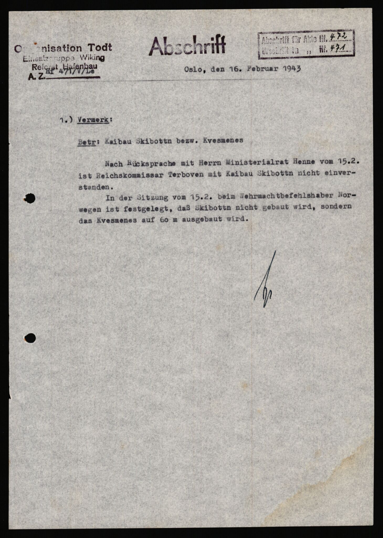 Tyske arkiver, Organisation Todt (OT), Einsatzgruppe Wiking, AV/RA-RAFA-2188/1/E/E6/E6a/L0008: Oberbauleitung Narvik: Arkivkode 451-483, 1940-1945, p. 147