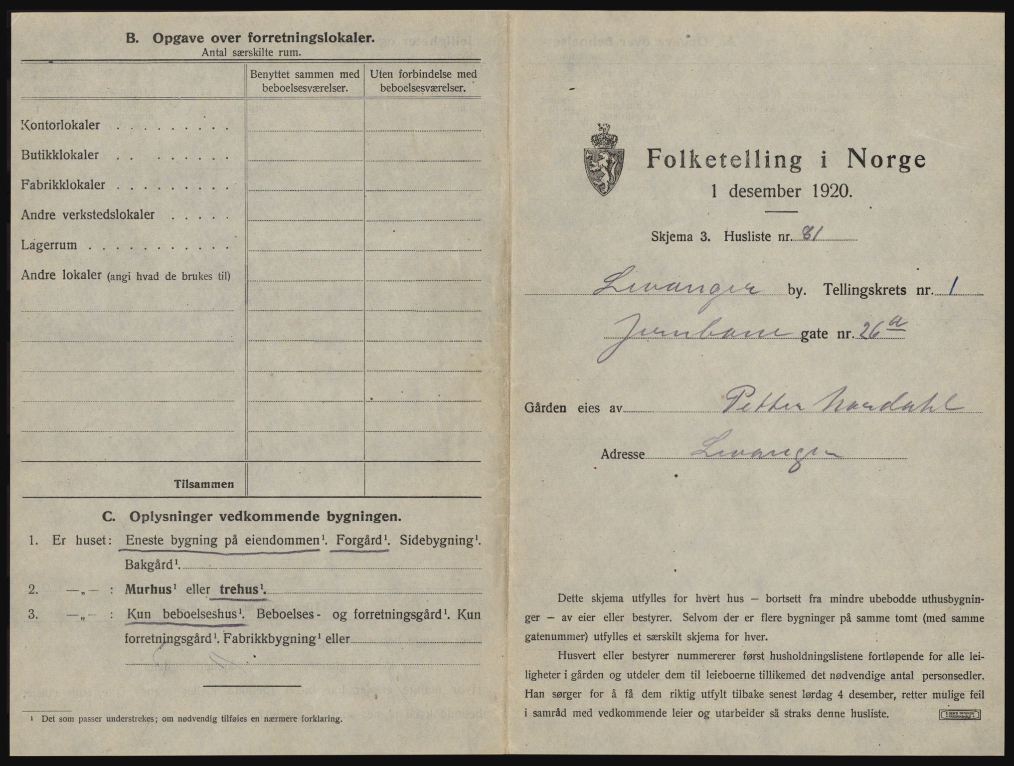 SAT, 1920 census for Levanger town, 1920, p. 190