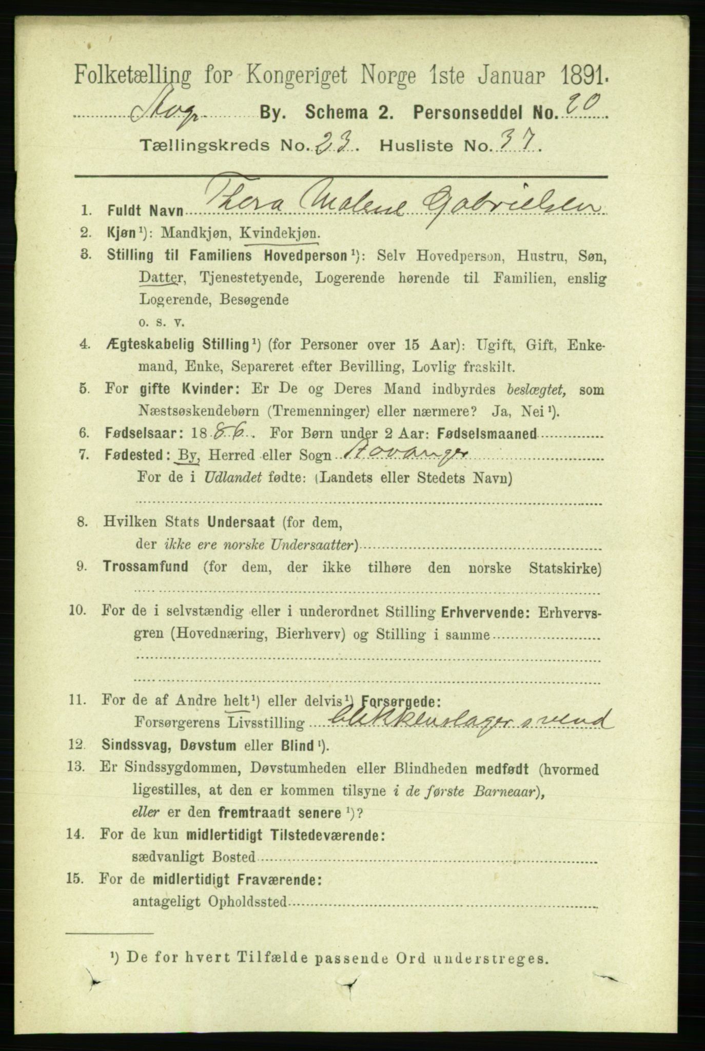 RA, 1891 census for 1103 Stavanger, 1891, p. 25725
