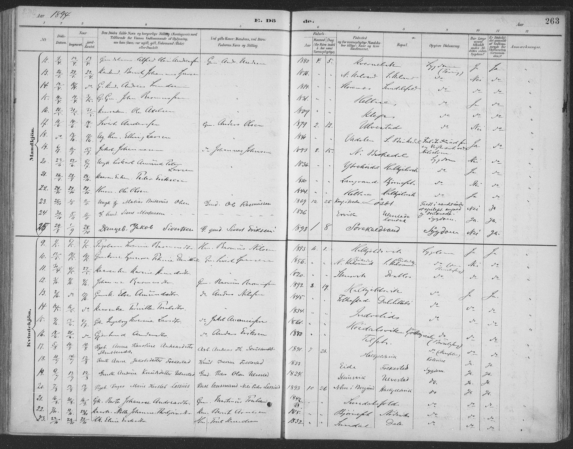 Ministerialprotokoller, klokkerbøker og fødselsregistre - Møre og Romsdal, AV/SAT-A-1454/511/L0142: Parish register (official) no. 511A09, 1891-1905, p. 263