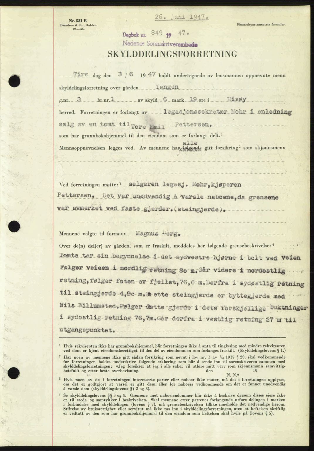 Nedenes sorenskriveri, SAK/1221-0006/G/Gb/Gba/L0057: Mortgage book no. A9, 1947-1947, Diary no: : 849/1947