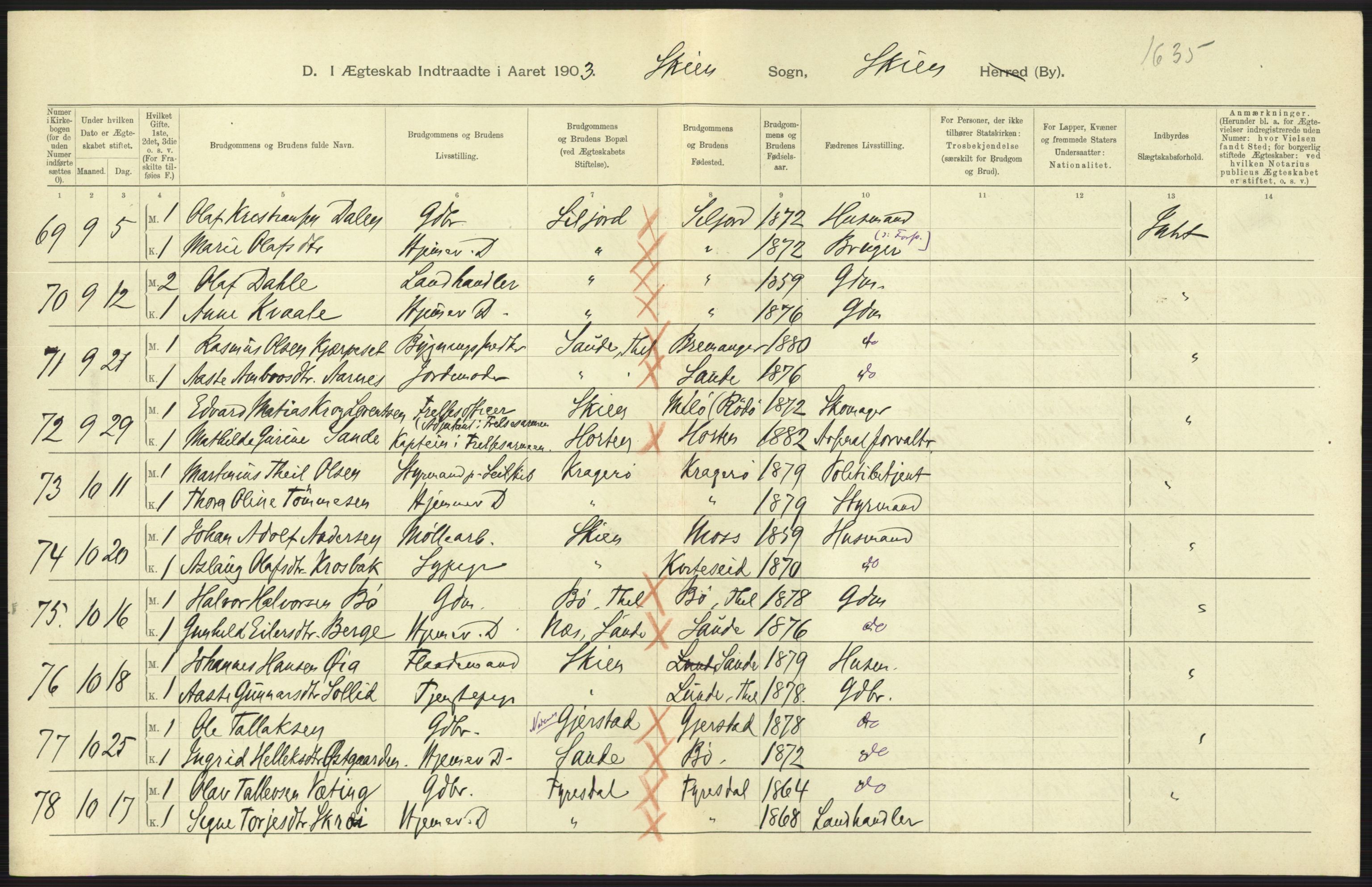 Statistisk sentralbyrå, Sosiodemografiske emner, Befolkning, AV/RA-S-2228/D/Df/Dfa/Dfaa/L0009: Bratsberg amt: Fødte, gifte, døde, 1903, p. 469