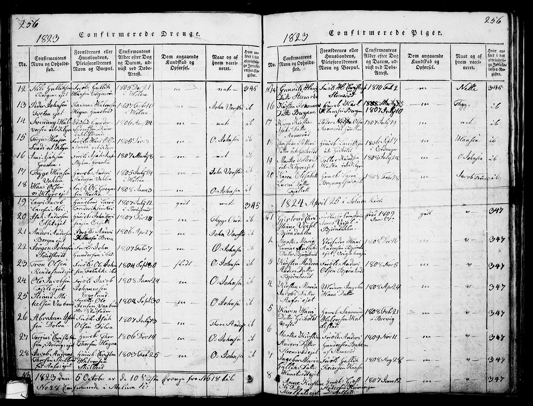 Solum kirkebøker, SAKO/A-306/G/Ga/L0001: Parish register (copy) no. I 1, 1814-1833, p. 256