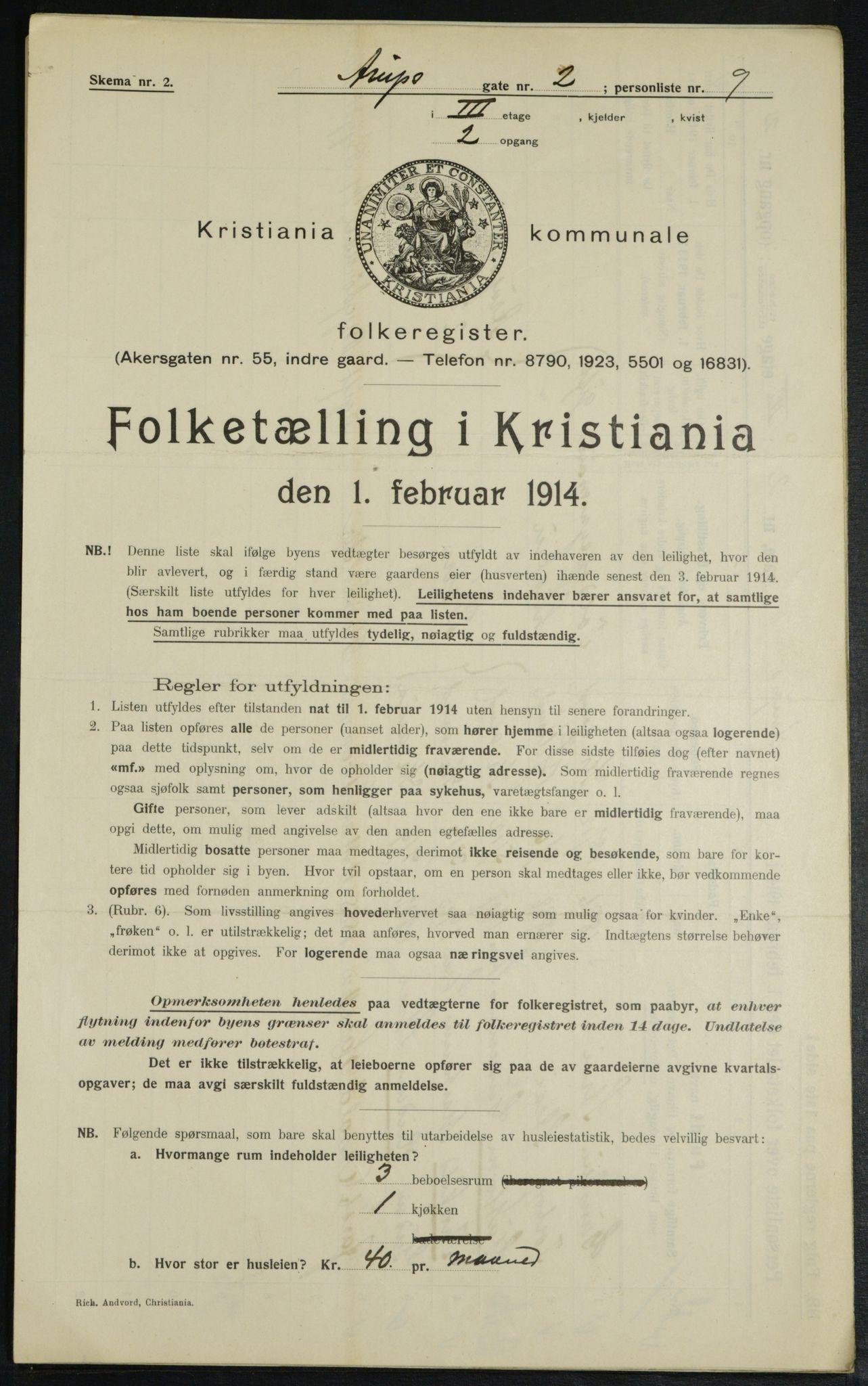 OBA, Municipal Census 1914 for Kristiania, 1914, p. 2175