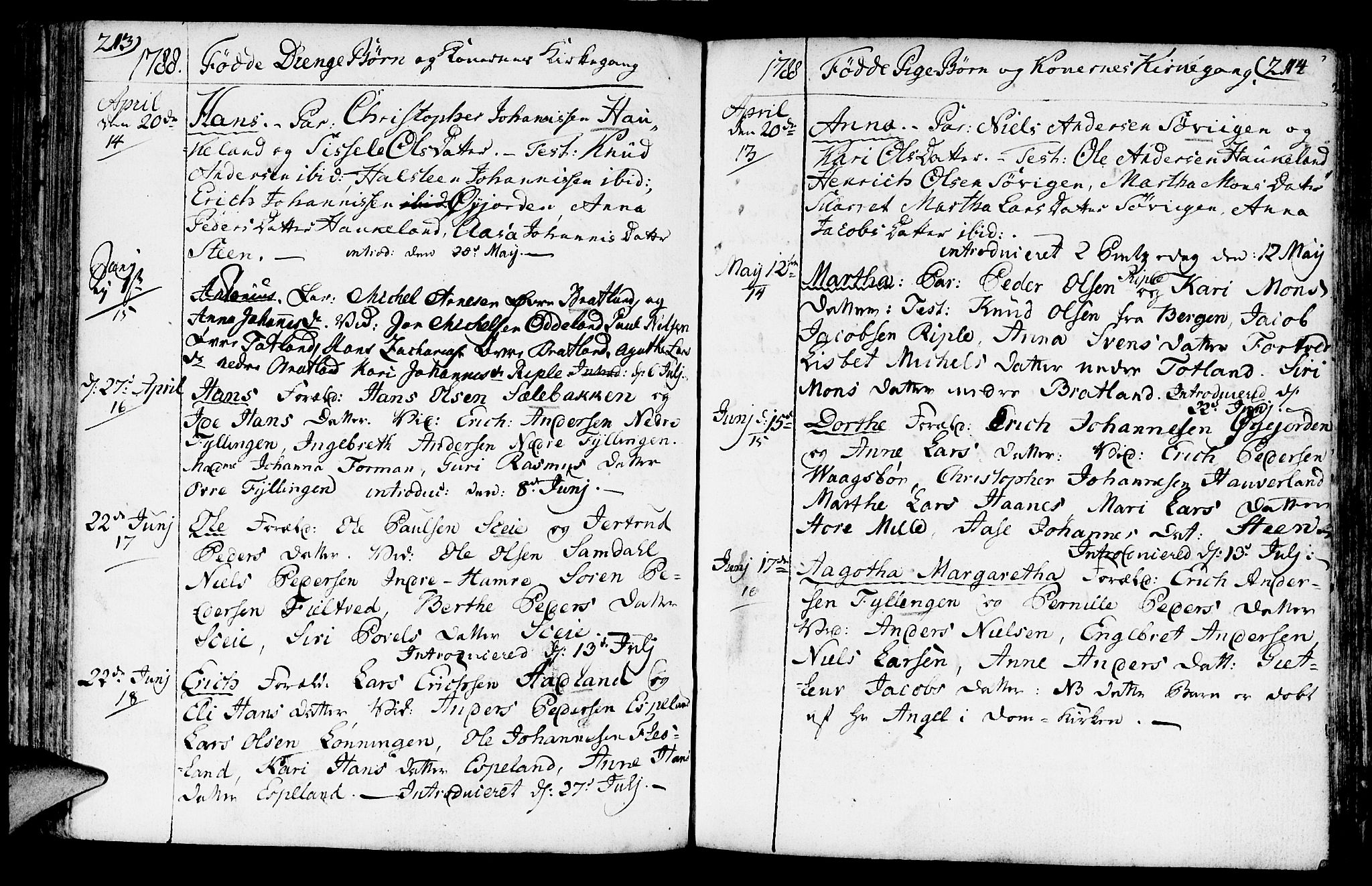 Fana Sokneprestembete, AV/SAB-A-75101/H/Haa/Haaa/L0005: Parish register (official) no. A 5, 1773-1799, p. 213-214