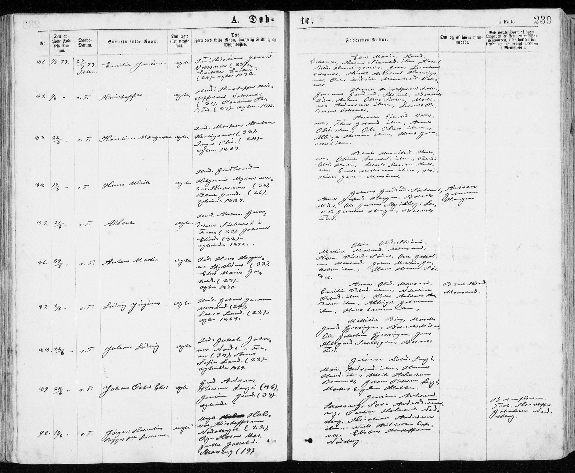 Ministerialprotokoller, klokkerbøker og fødselsregistre - Sør-Trøndelag, SAT/A-1456/640/L0576: Parish register (official) no. 640A01, 1846-1876, p. 239