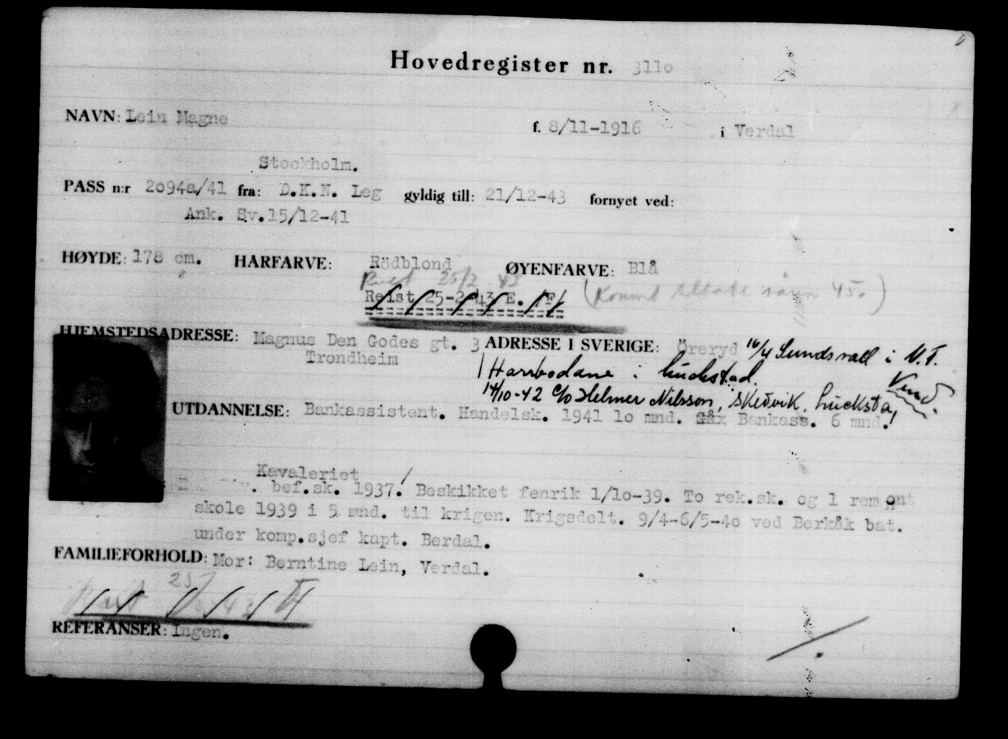 Utenriksstasjonene, Legasjonen i Stockholm, Flyktningkontoret, AV/RA-S-6753/V/Va/L0003: Kjesäterkartoteket, flyktninger med registreringsnr. 2001-3495, 1940-1945, p. 1541
