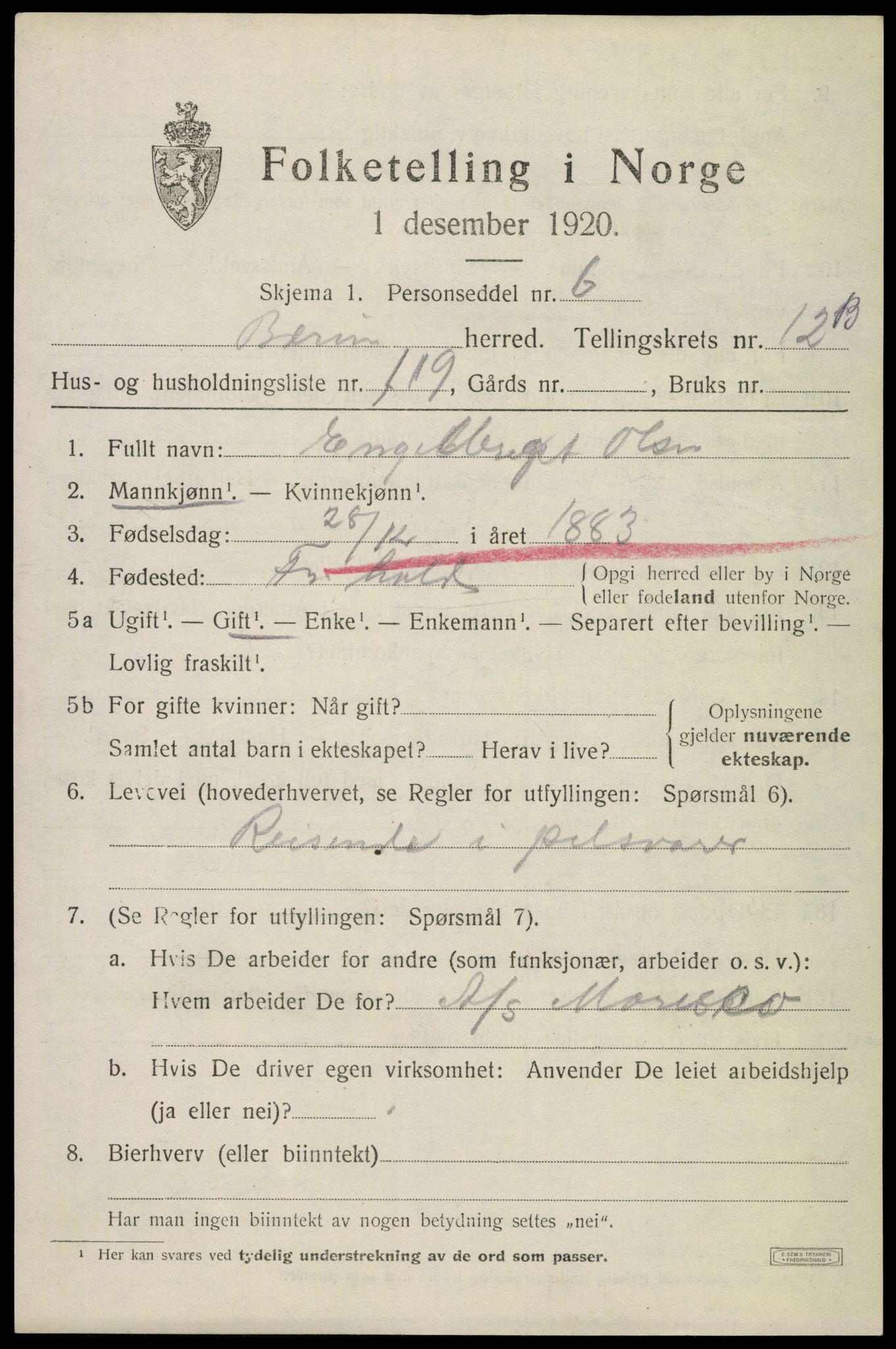 SAO, 1920 census for Bærum, 1920, p. 29378