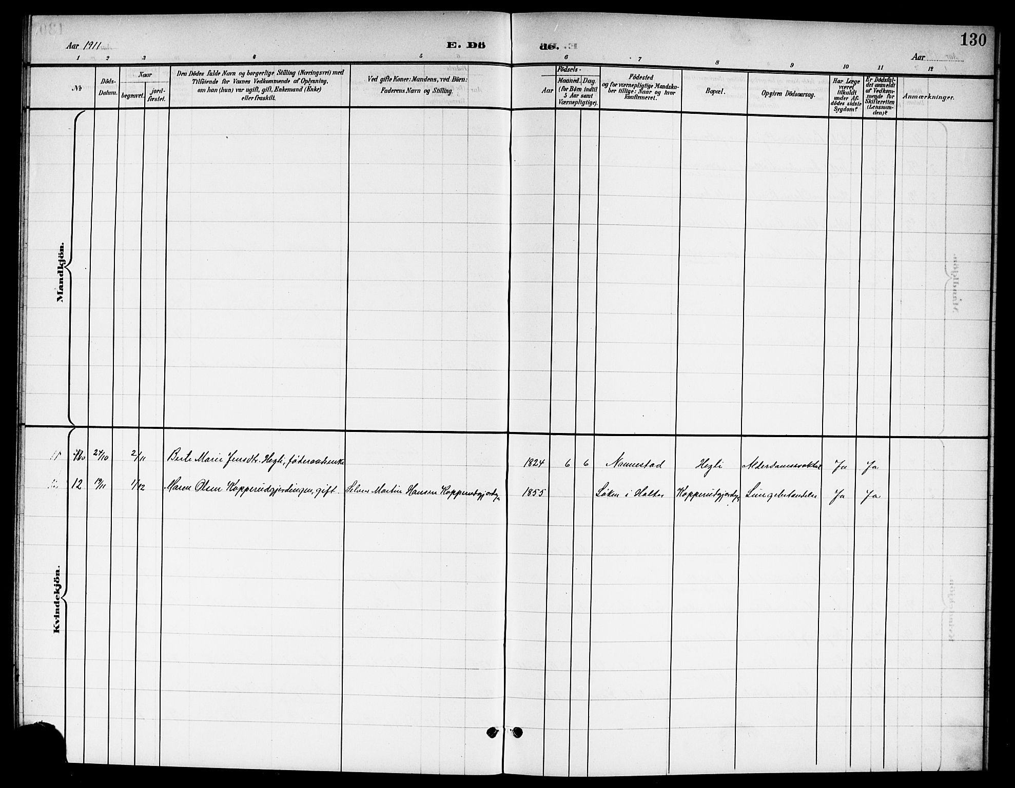 Nannestad prestekontor Kirkebøker, SAO/A-10414a/G/Ga/L0002: Parish register (copy) no. I 2, 1901-1913, p. 130