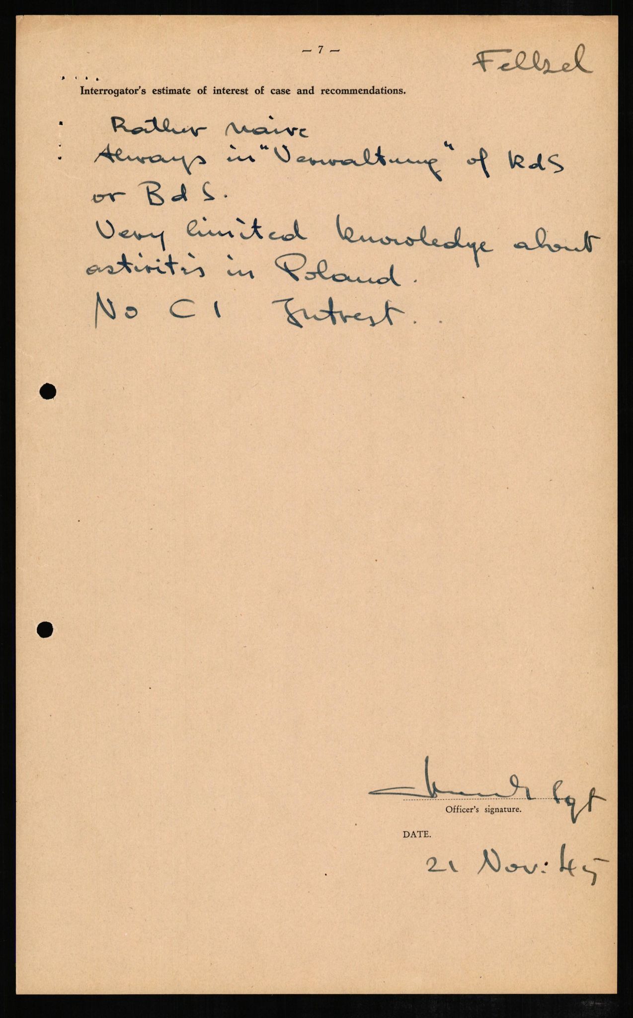 Forsvaret, Forsvarets overkommando II, AV/RA-RAFA-3915/D/Db/L0008: CI Questionaires. Tyske okkupasjonsstyrker i Norge. Tyskere., 1945-1946, p. 49