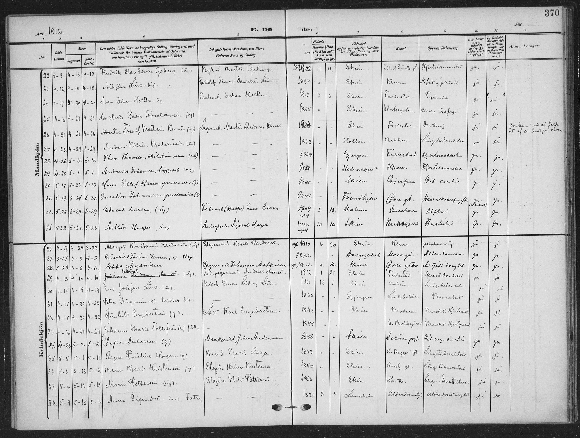 Skien kirkebøker, SAKO/A-302/F/Fa/L0012: Parish register (official) no. 12, 1908-1914, p. 370