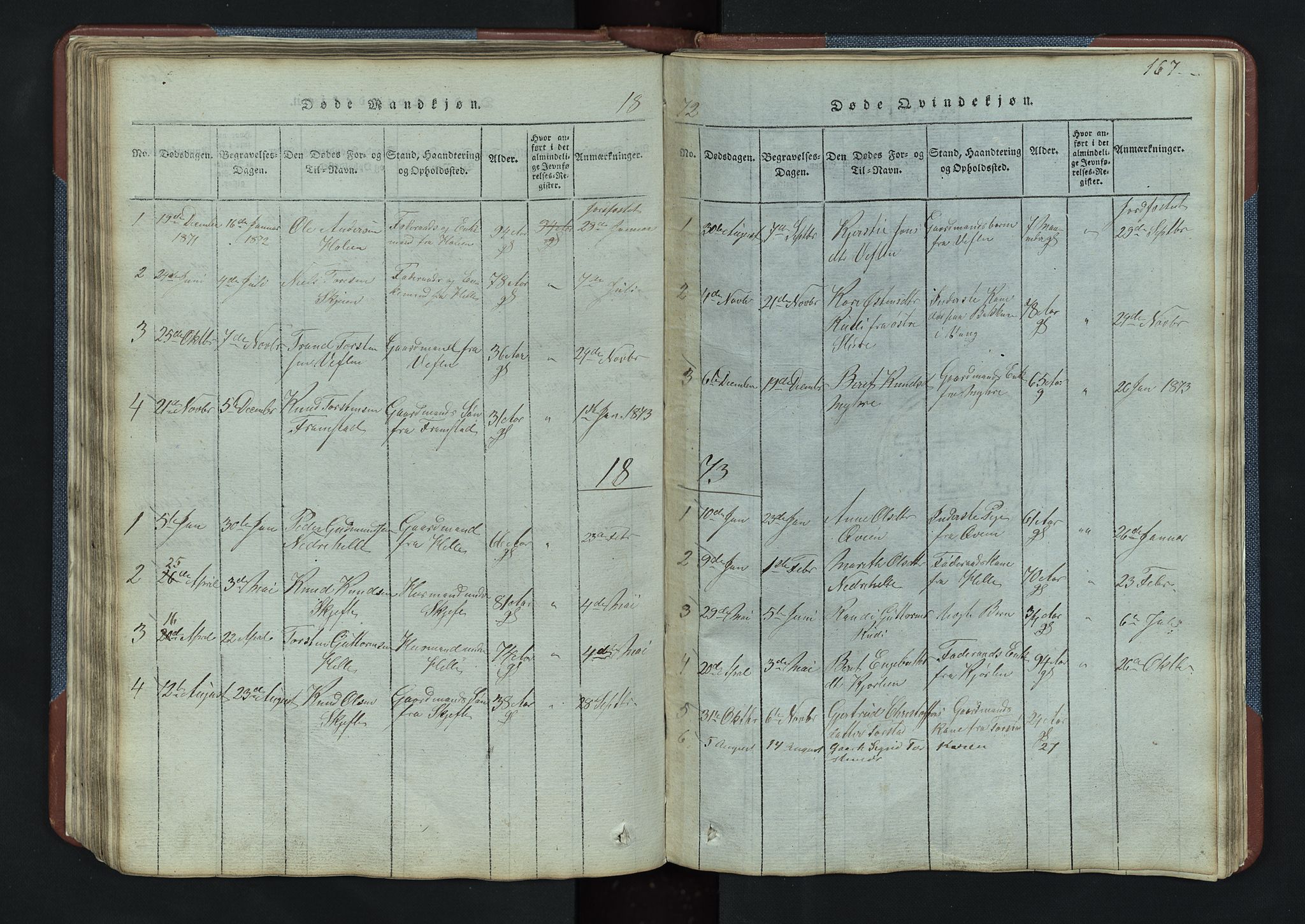 Vang prestekontor, Valdres, SAH/PREST-140/H/Hb/L0003: Parish register (copy) no. 3, 1814-1892, p. 167
