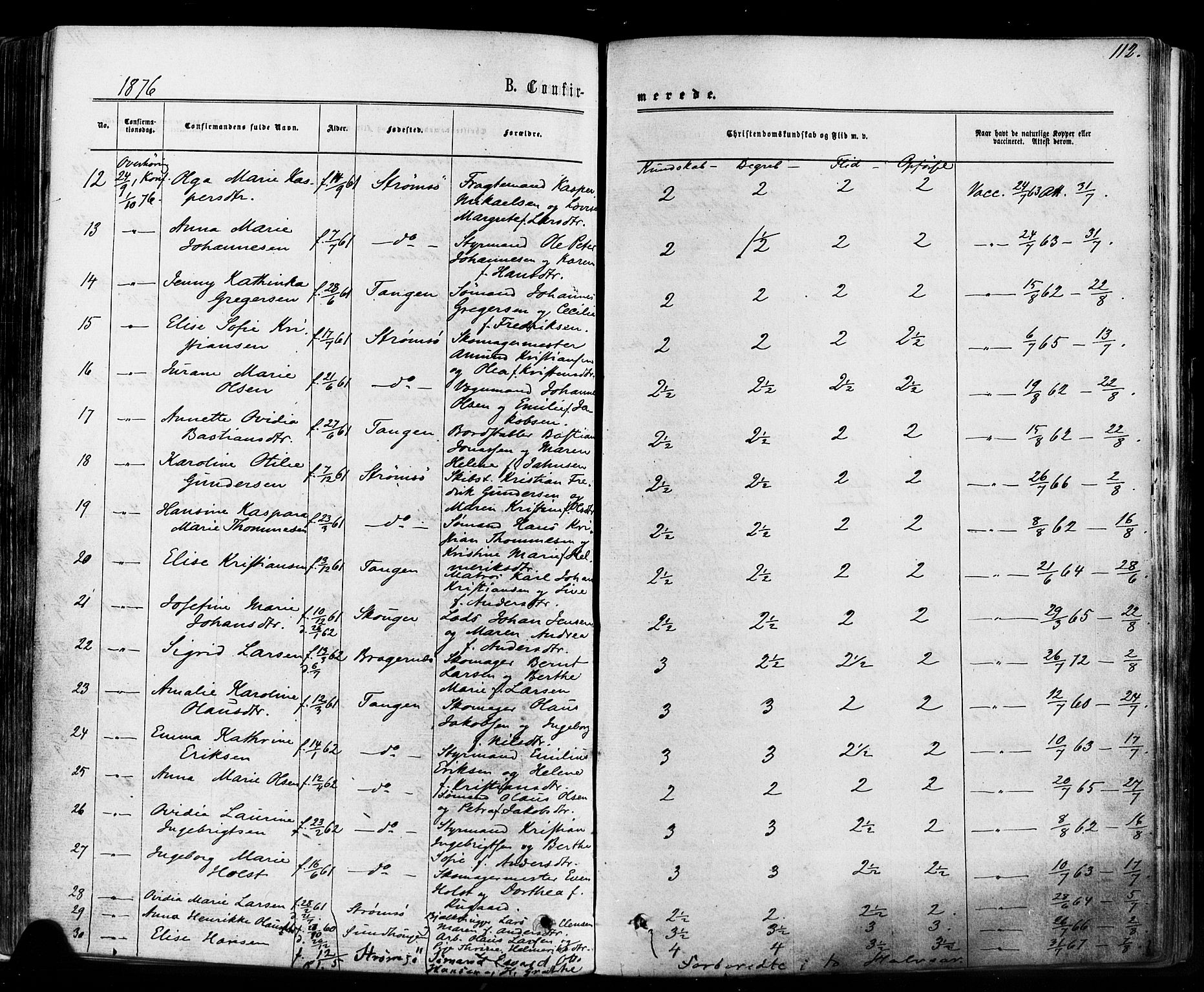 Strømsø kirkebøker, SAKO/A-246/F/Fa/L0018: Parish register (official) no. I 18, 1865-1878, p. 112