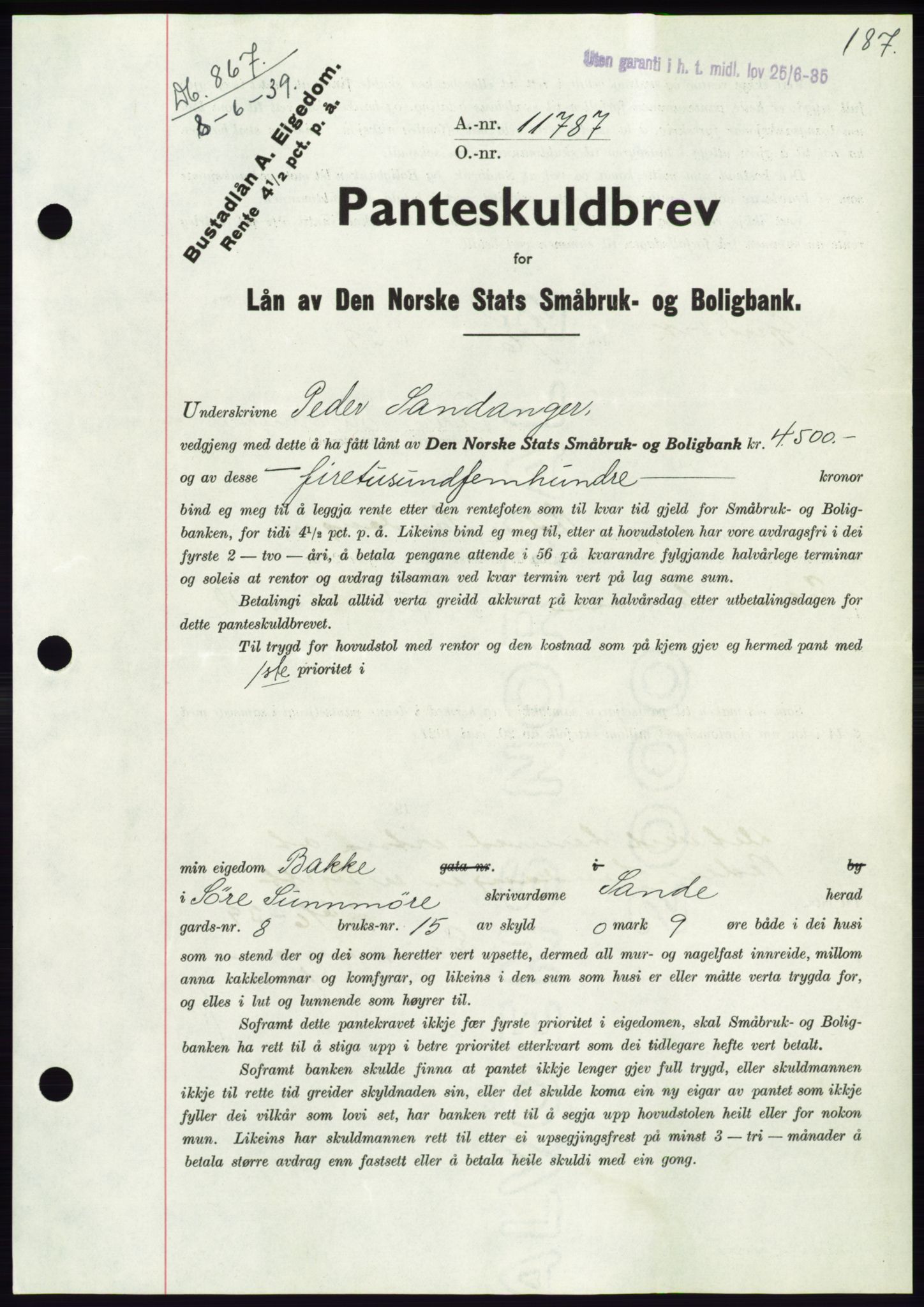 Søre Sunnmøre sorenskriveri, AV/SAT-A-4122/1/2/2C/L0068: Mortgage book no. 62, 1939-1939, Diary no: : 867/1939