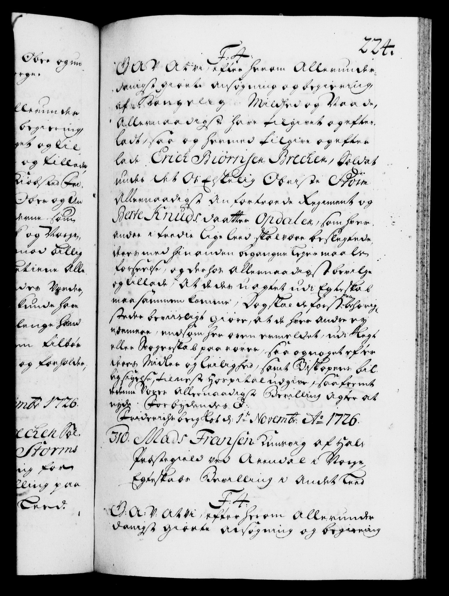 Danske Kanselli 1572-1799, AV/RA-EA-3023/F/Fc/Fca/Fcaa/L0025: Norske registre, 1726-1728, p. 224a