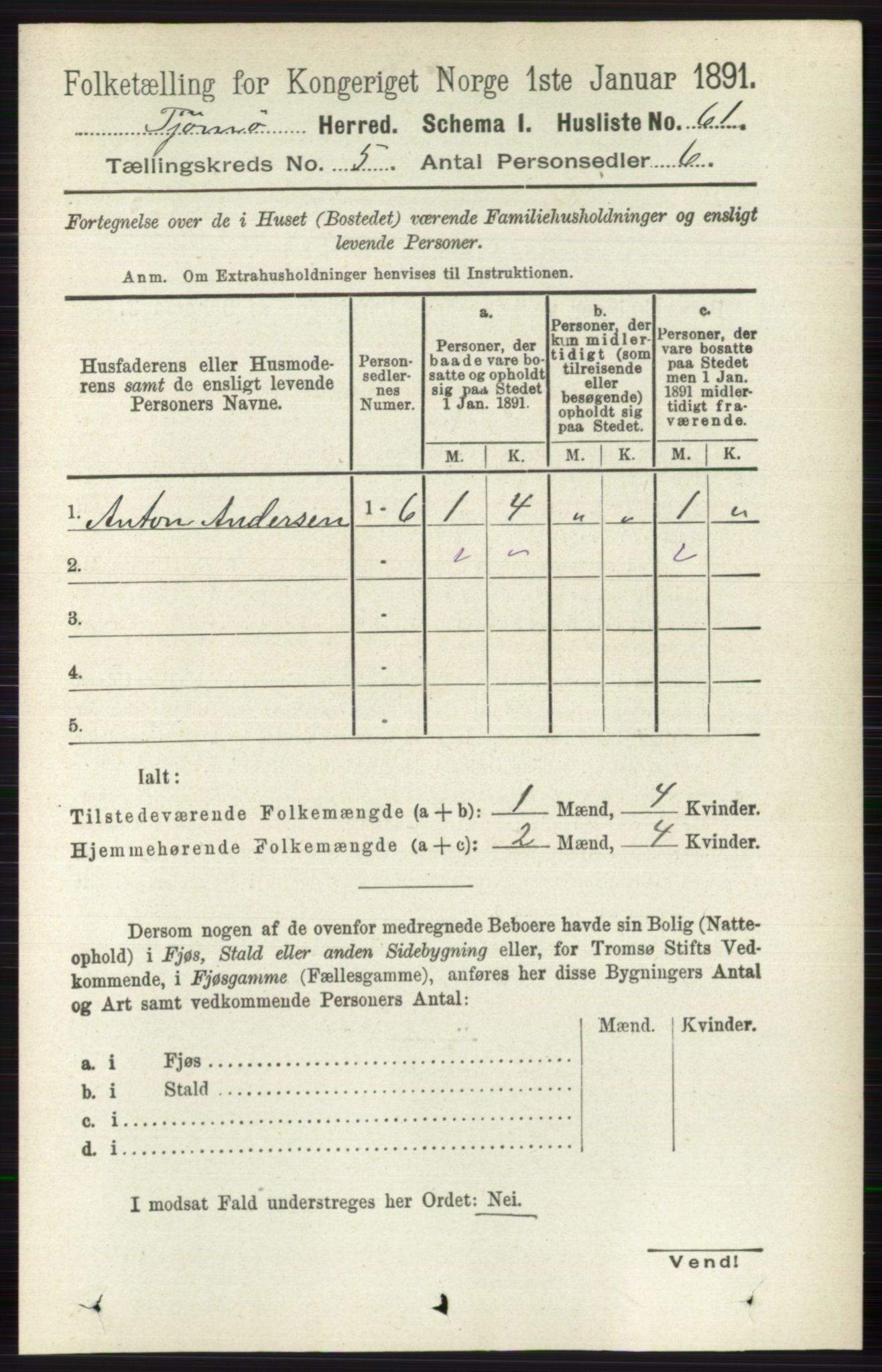 RA, 1891 census for 0723 Tjøme, 1891, p. 1661