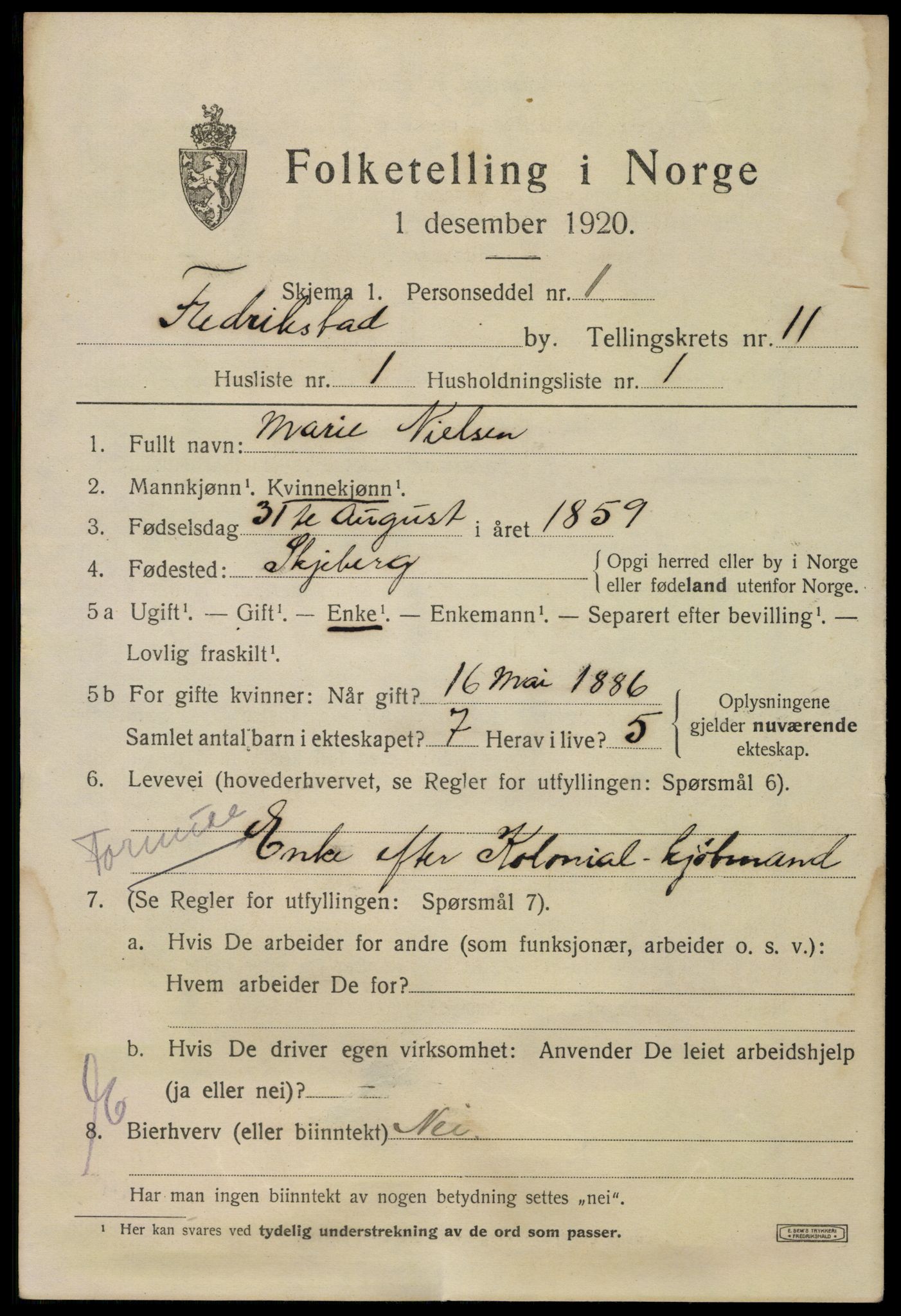 SAO, 1920 census for Fredrikstad, 1920, p. 28243