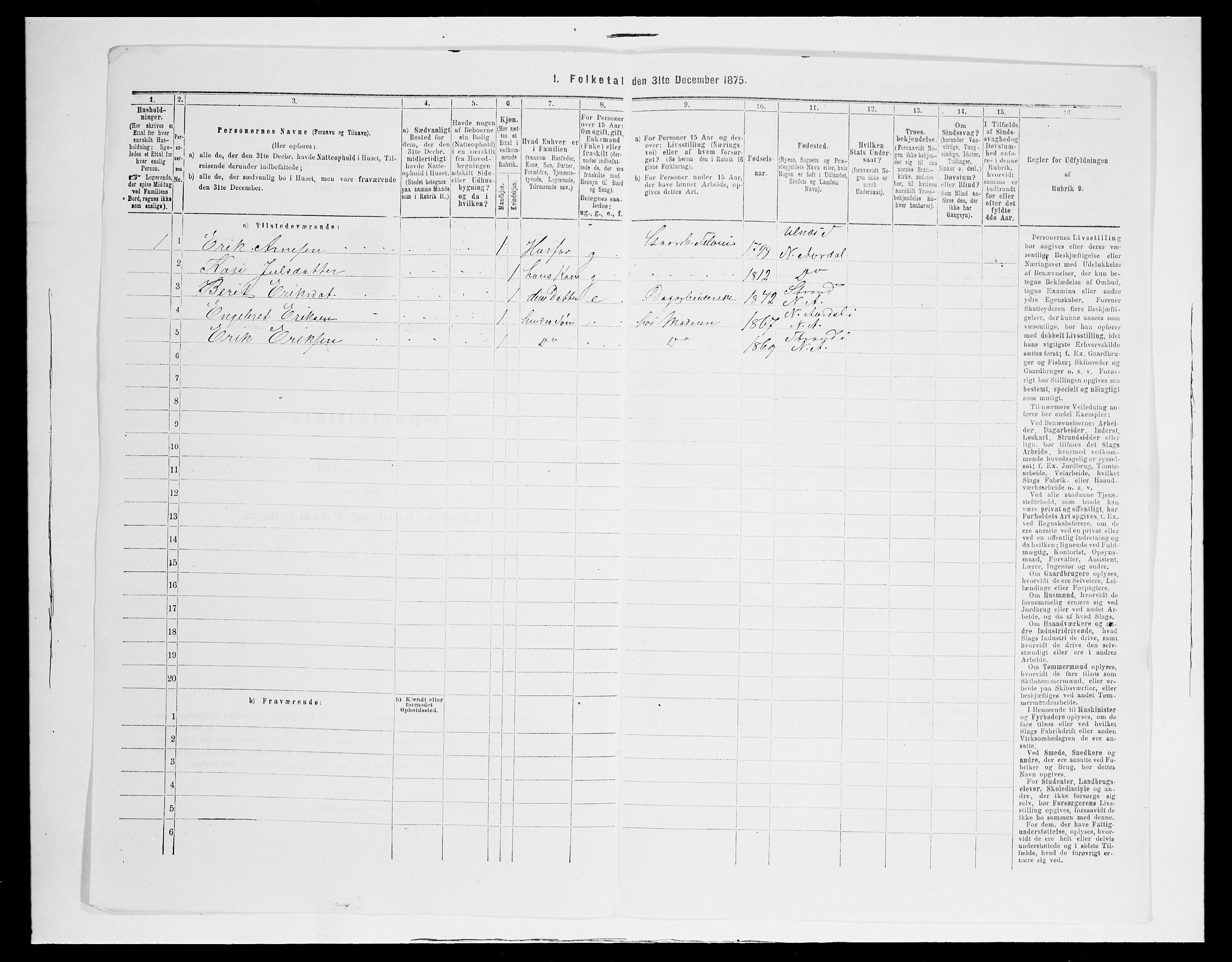 SAH, 1875 census for 0542P Nord-Aurdal, 1875, p. 909