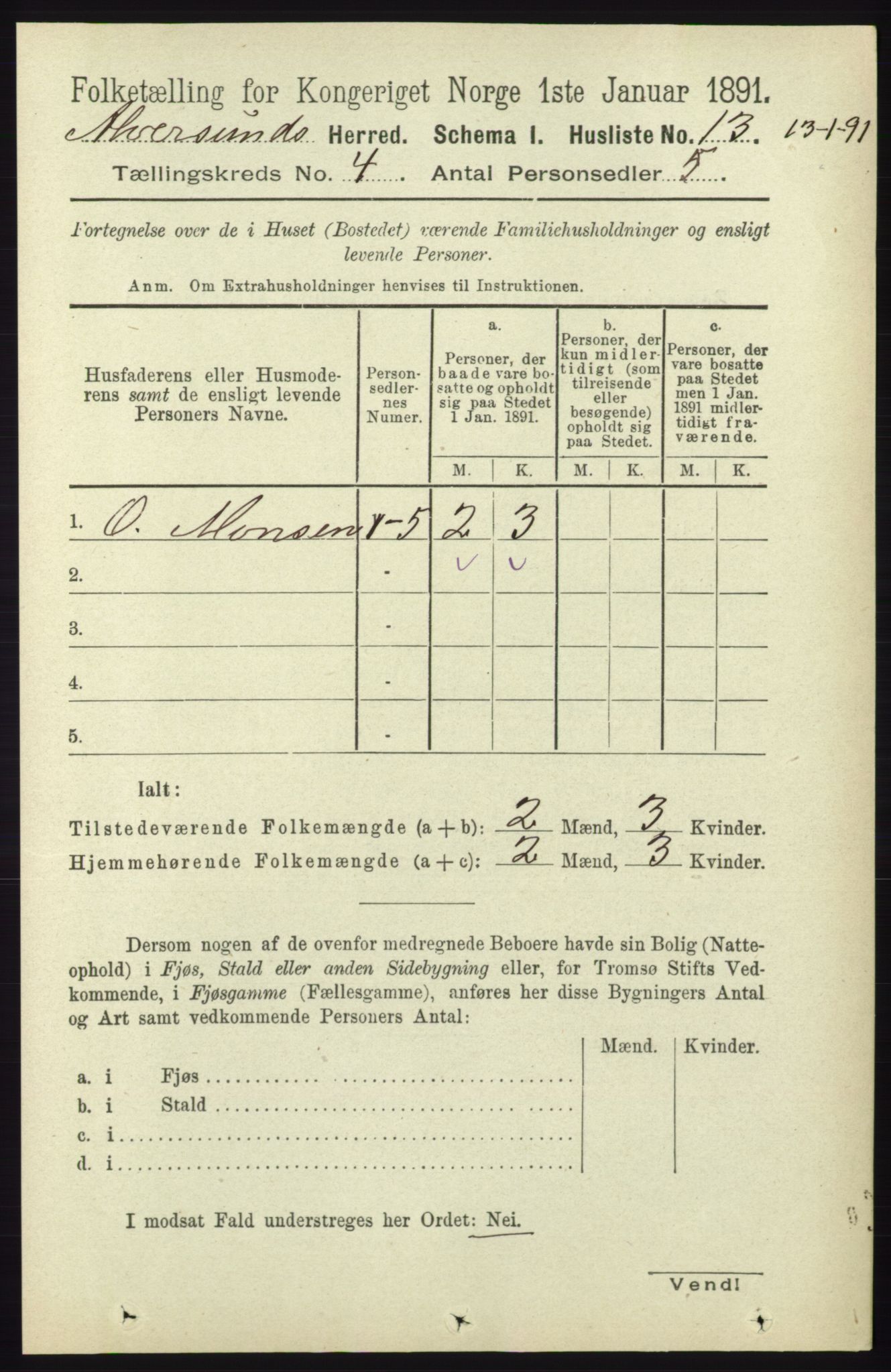 RA, 1891 census for 1257 Alversund, 1891, p. 1623